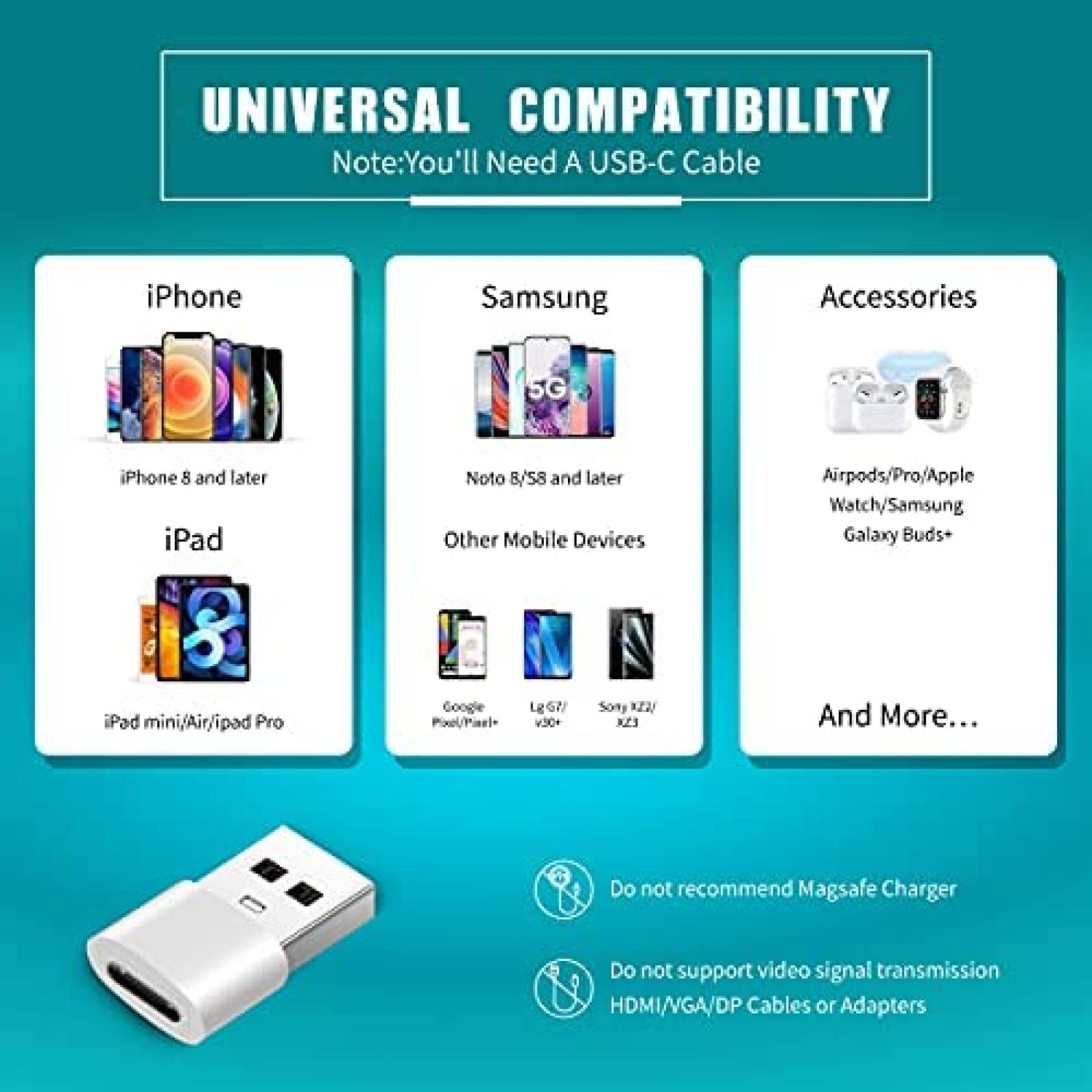 Adaptador USB C CERISURIO 4 pzs USB C hembra a USB macho