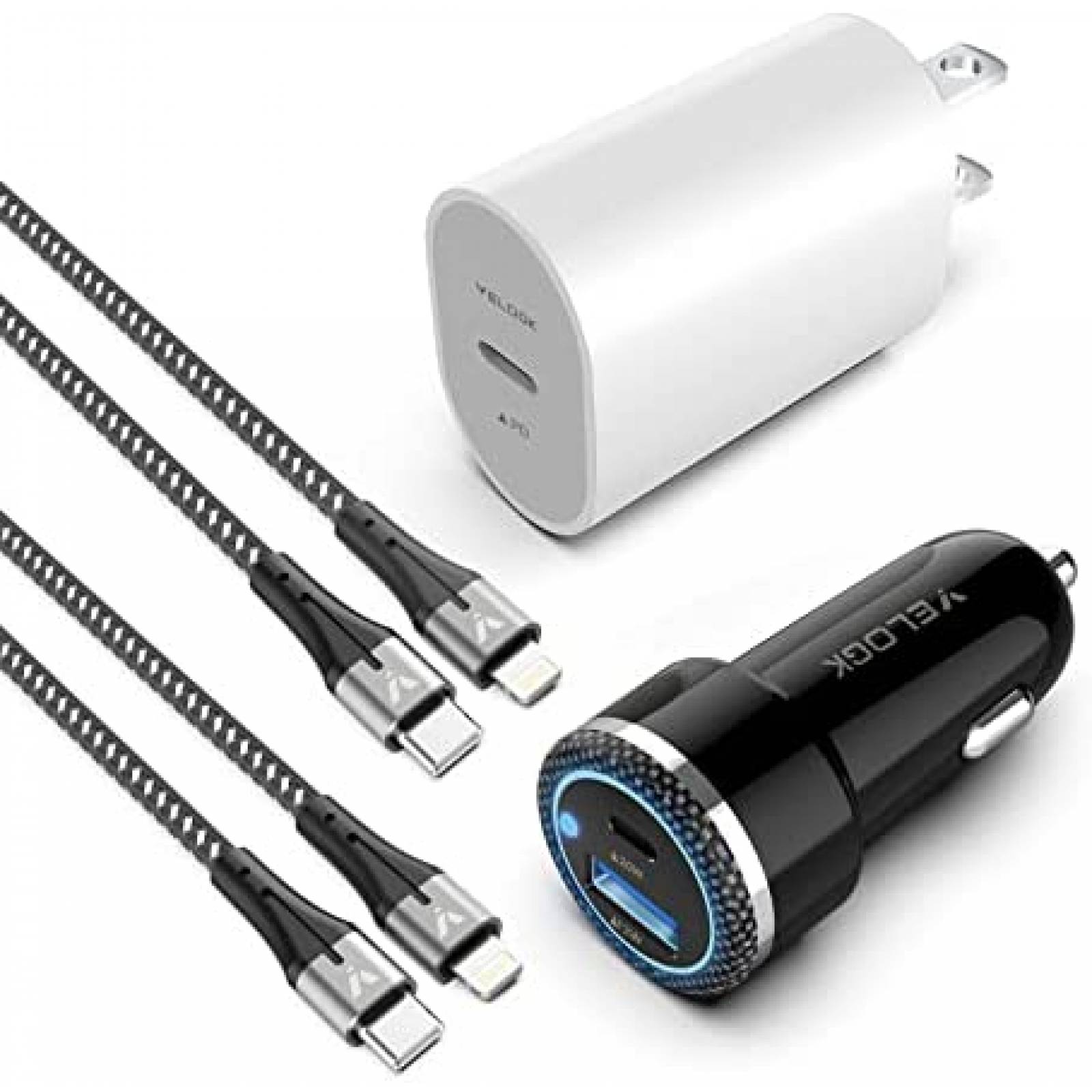 Kit de cargador VELOGK carga rapida para iPhone 20 W -Negro