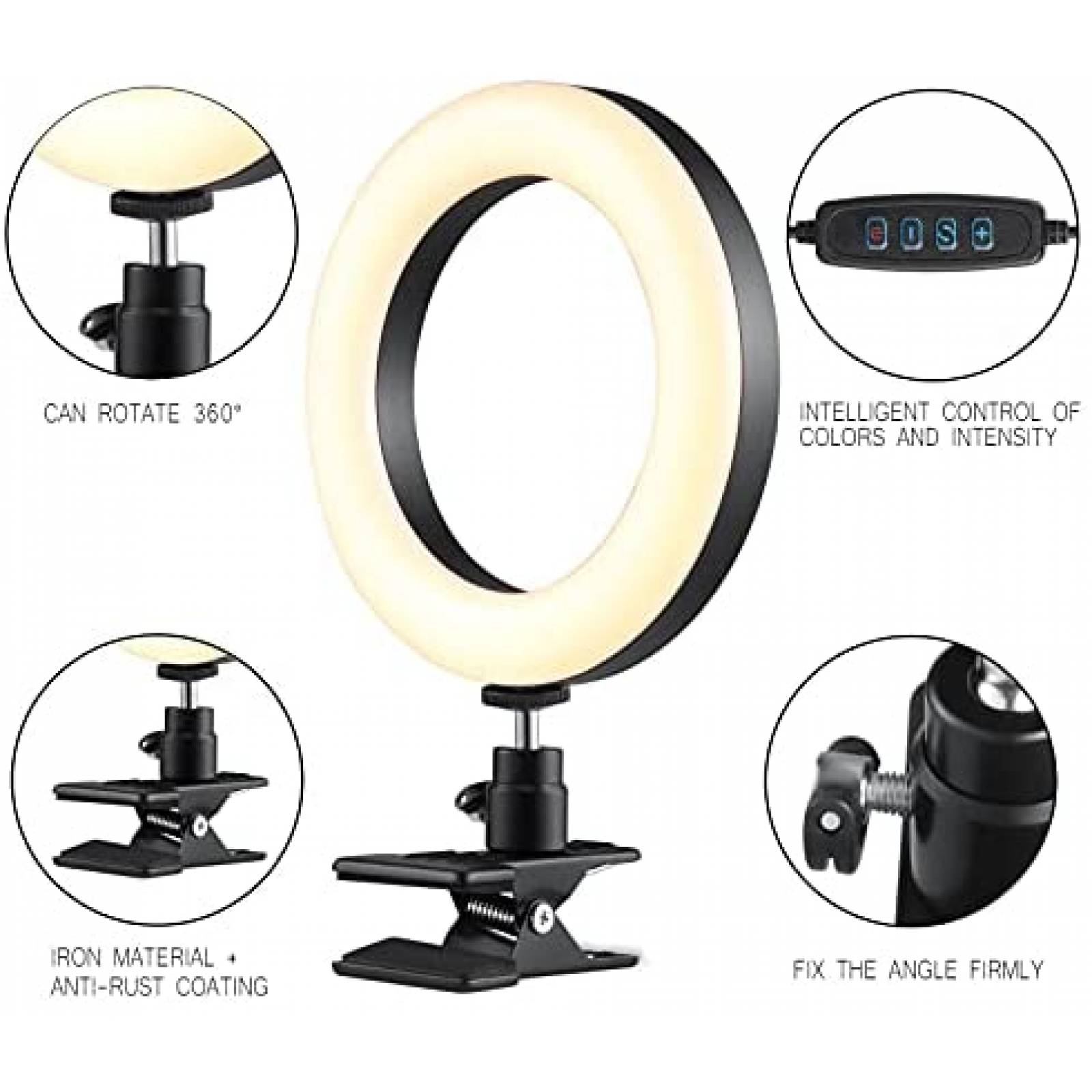 Aro de luz para laptop L'OSIEL 6.3" con clip 2 modos -Negro