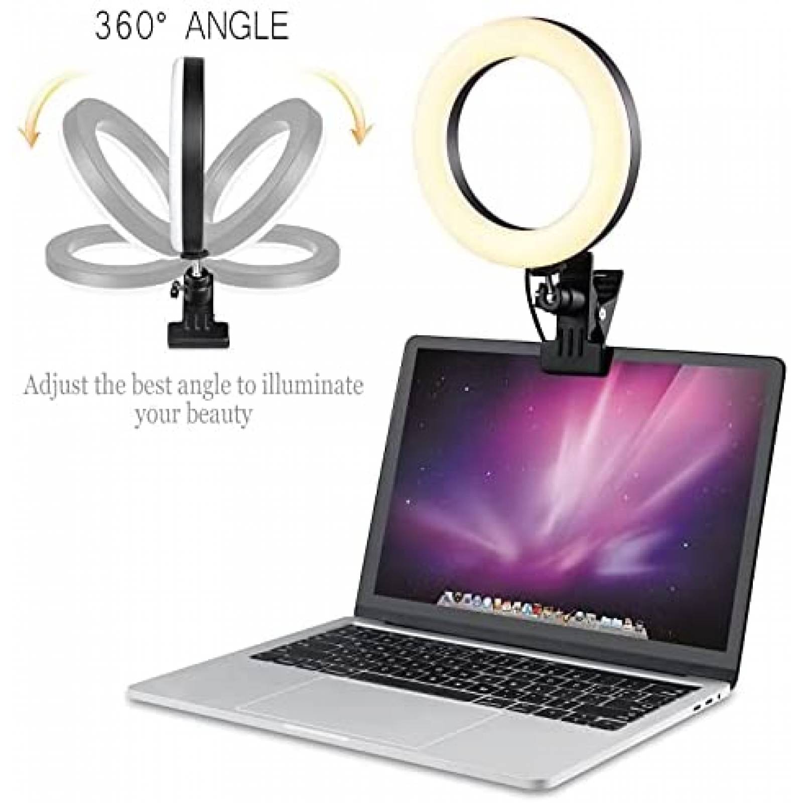 Aro de luz para laptop L'OSIEL 6.3" con clip 2 modos -Negro