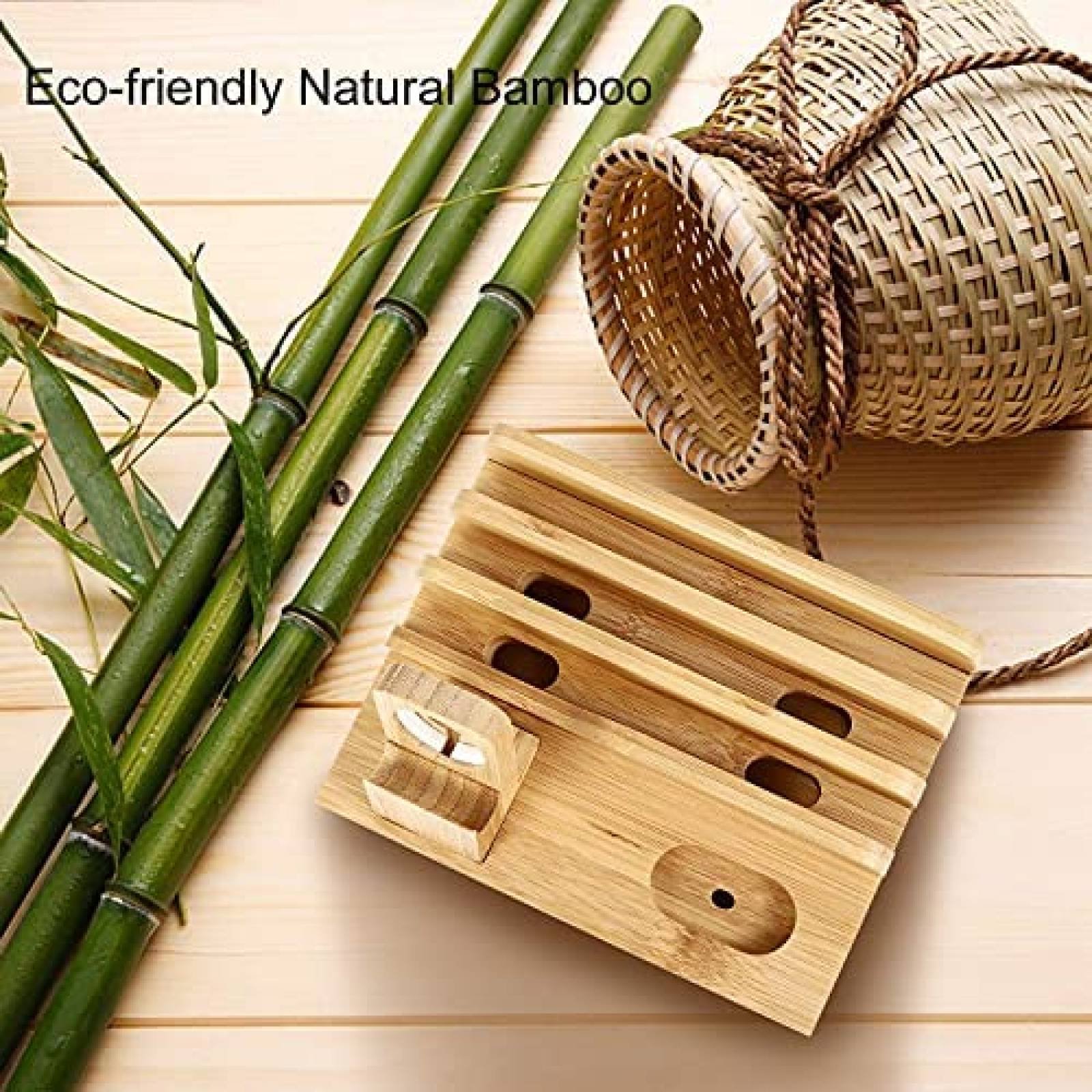 Organizador de escritorio de bambú con estación de carga para el móvil  ideal para un regalo
