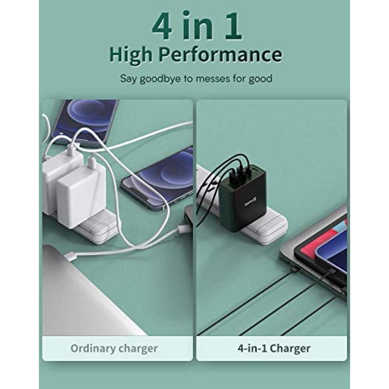 Cargador de Pared Hyphen-X de 4 Entradas USB/USB C -Negro