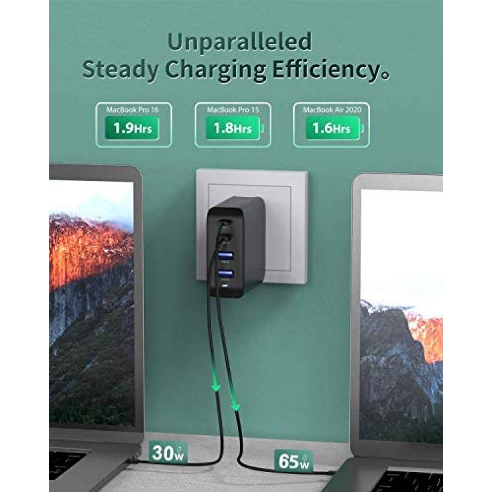 Cargador de Pared Hyphen-X de 4 Entradas USB/USB C -Negro