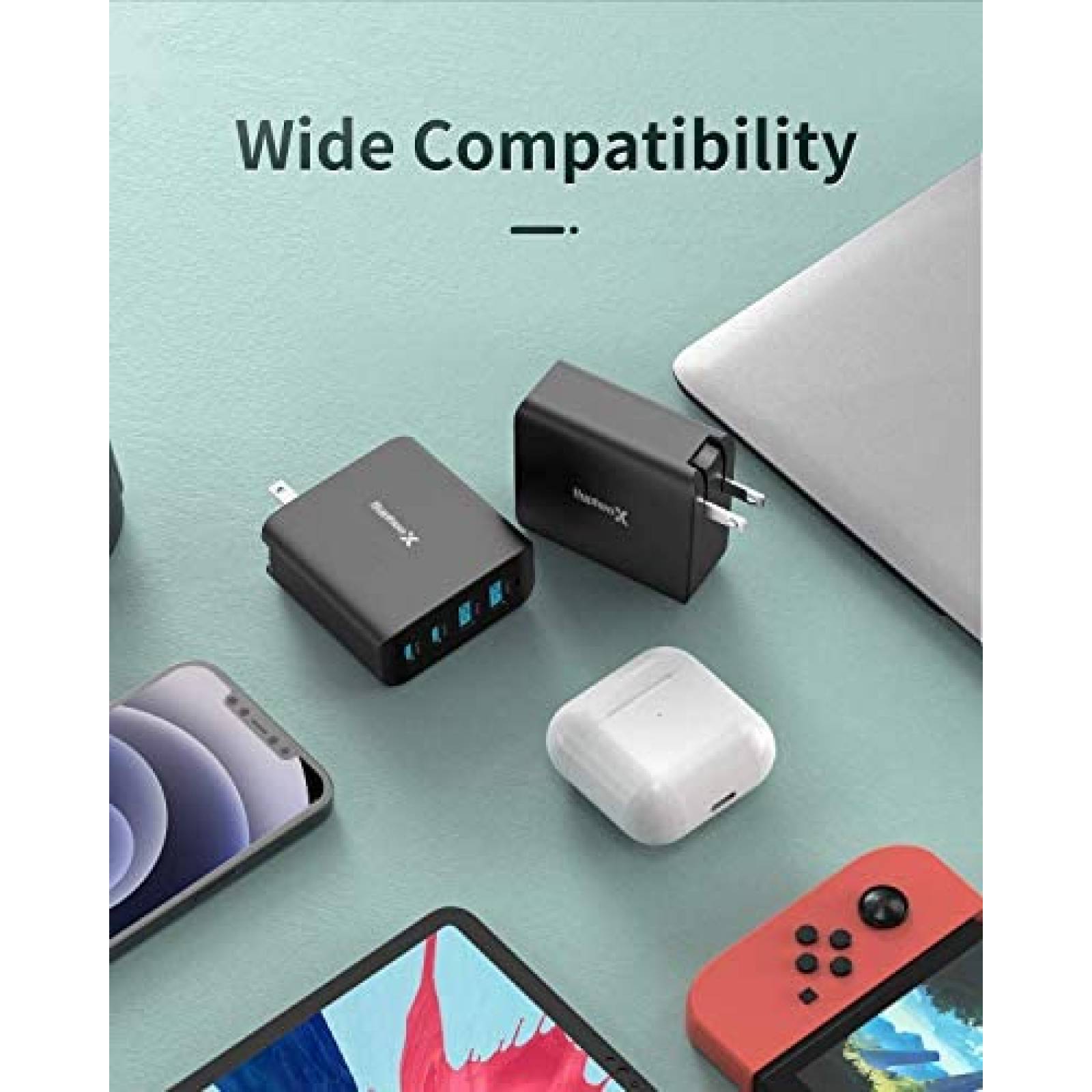 Cargador de Pared Hyphen-X de 4 Entradas USB/USB C -Negro