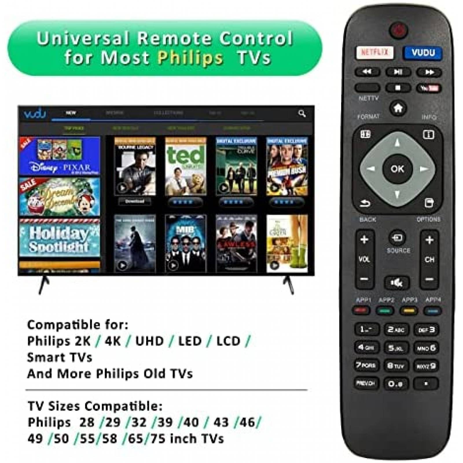Control Remoto EnzoDirect para Philips Smart TV -Negro