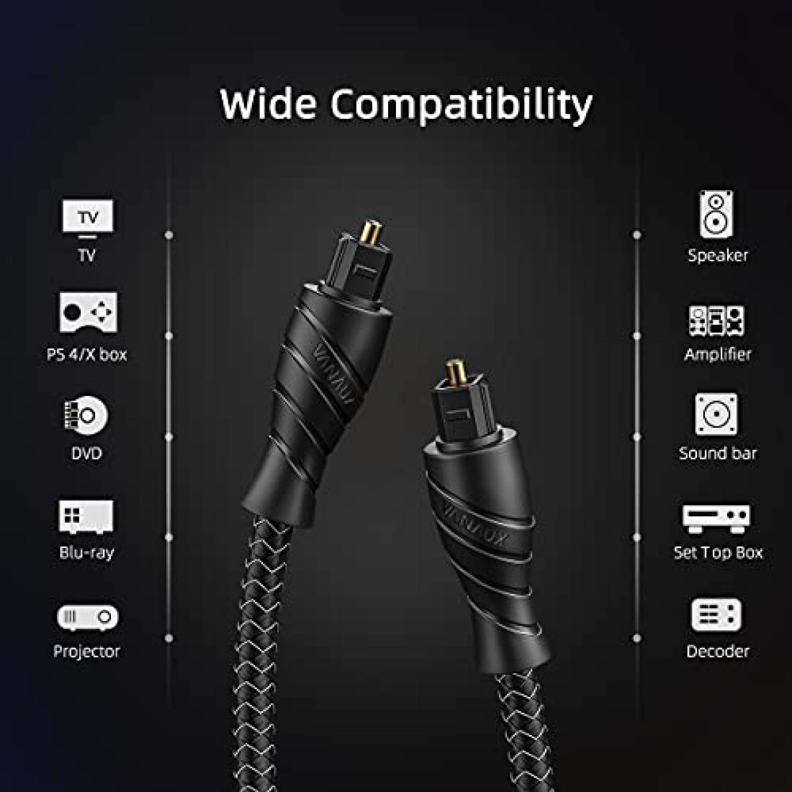 Cable optico VANAUX de audio digital 16.4 ft -Negro