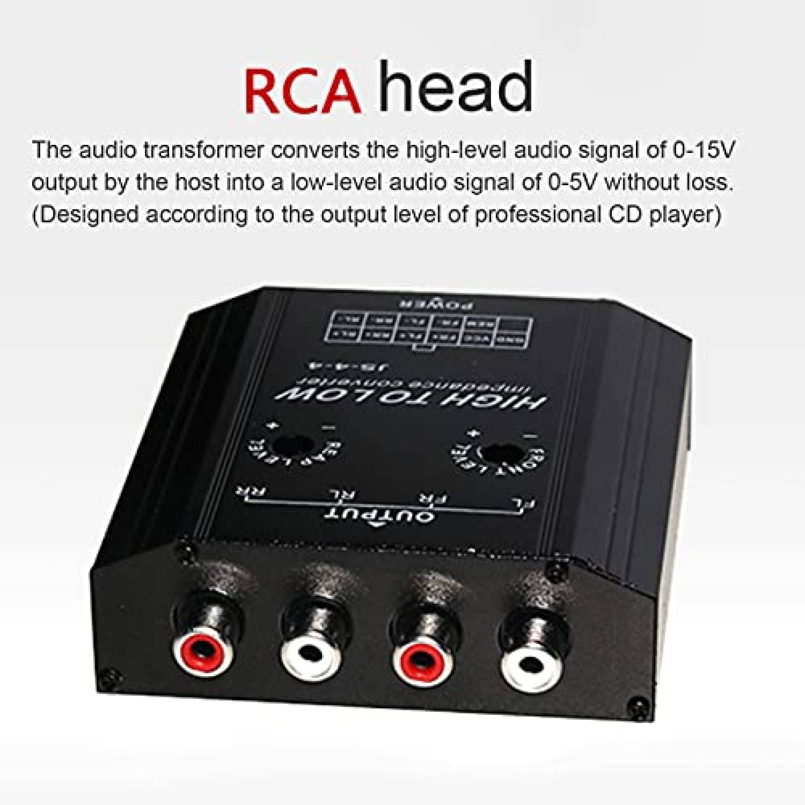 Convertidor Audio Qqmora 12 V 4 Canales Conector RCA -Negro
