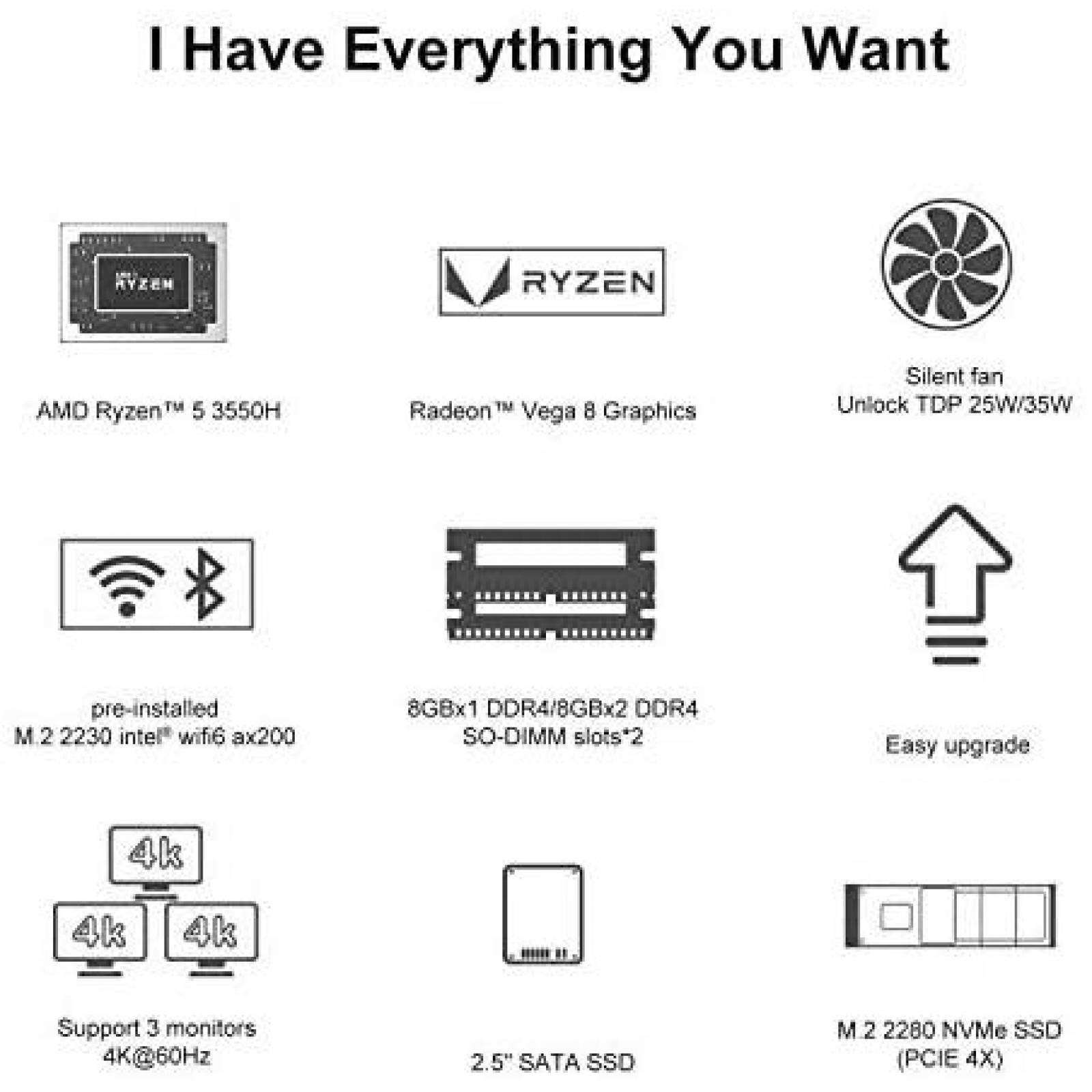 Mini PC MINISFORUM DMAF5 16GB AMD Ryzen 5 3550H -Plateado