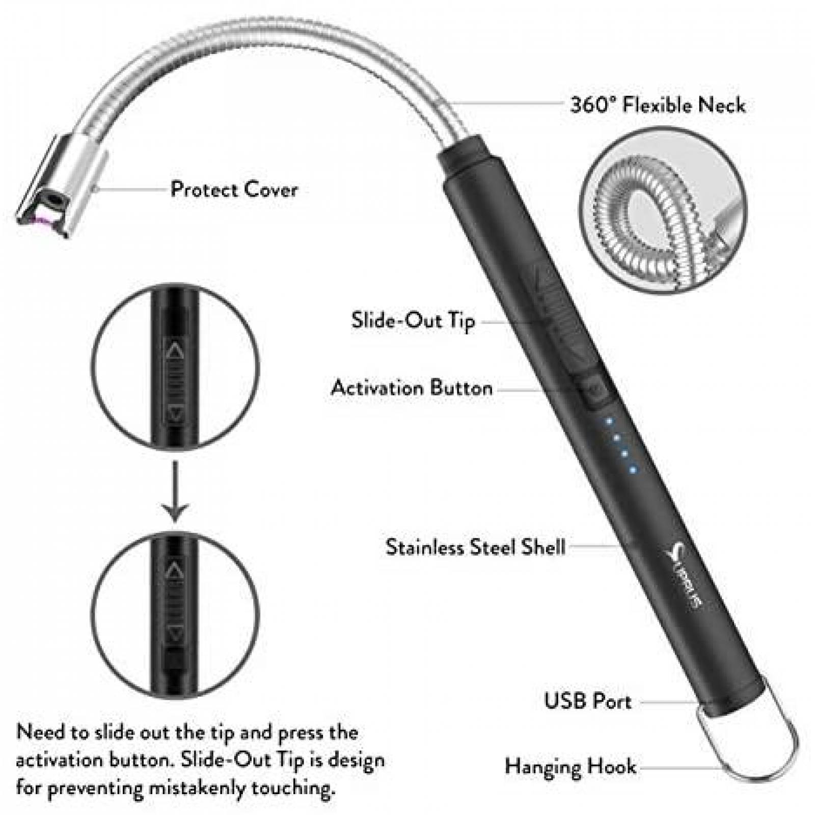 Encendedores Electronicos SUPRUS 3 Pzs Recargables -Negro