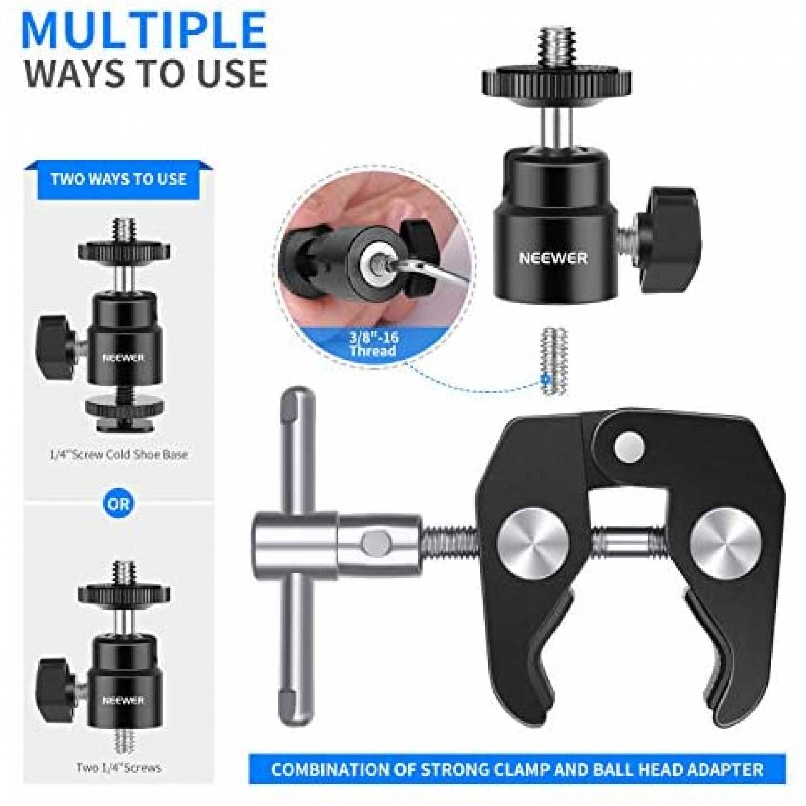 Abrazadera Neewer Montaje Cabeza Esferica Tornillo 1/4"
