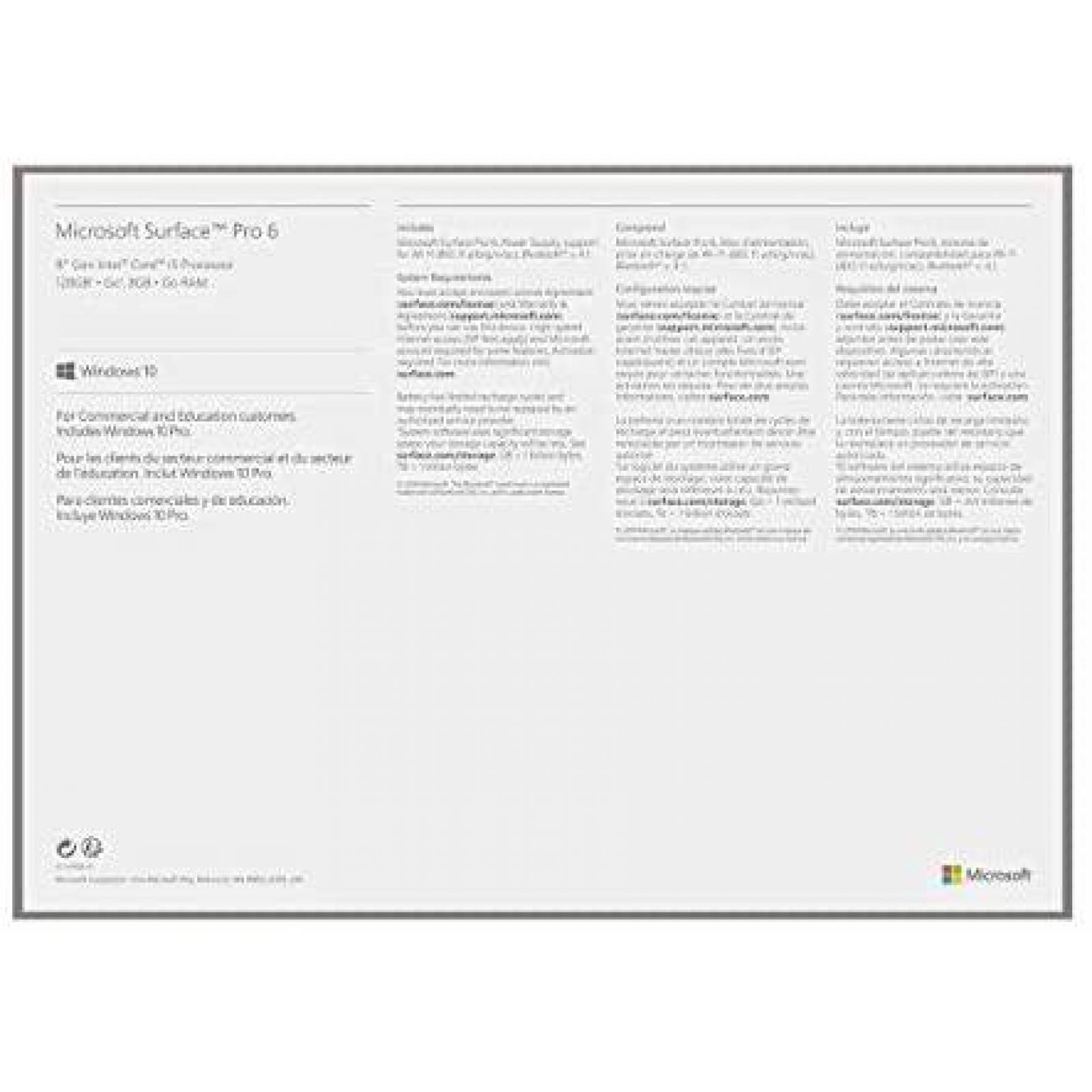 Laptop Microsoft Surface Pro 6 i5 8GB RAM 256GB SSD -Negro