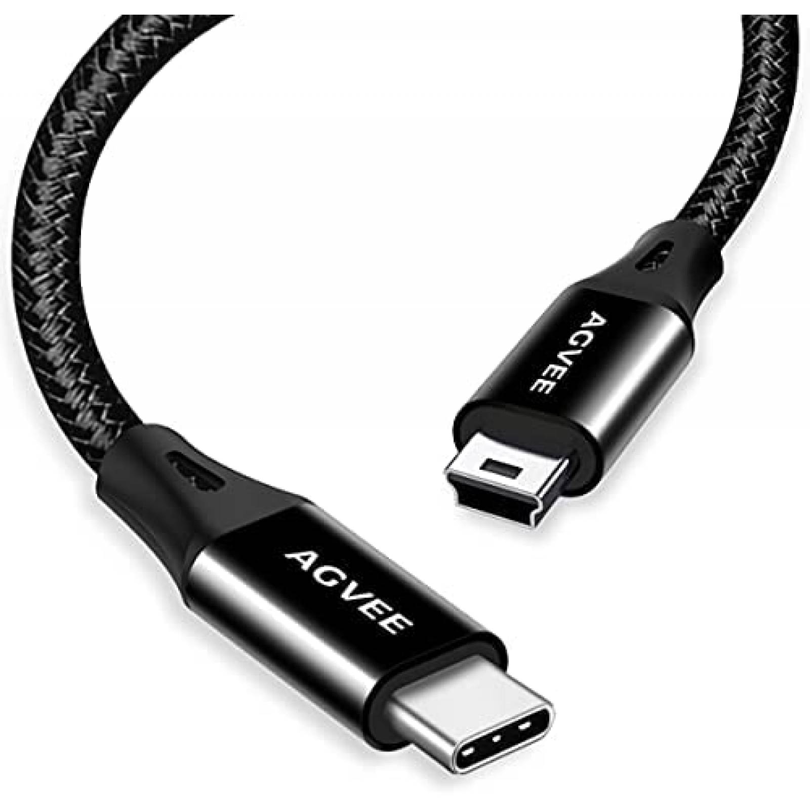 Cable AGVEE 2 Pzs 10 FTCarga USB-C a Mini USB -Negro