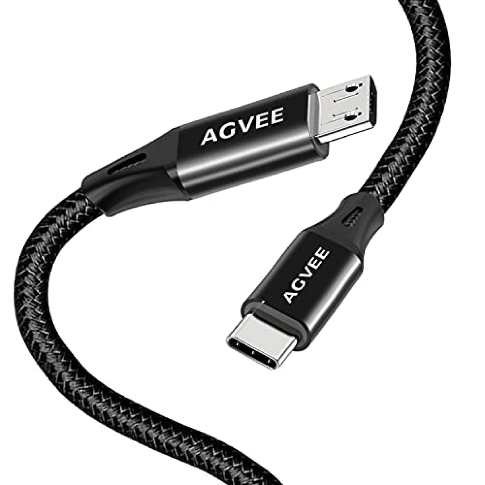 Cable AGVEE USB C a Micro USB de 1 Pies 2 Pzs -Negro