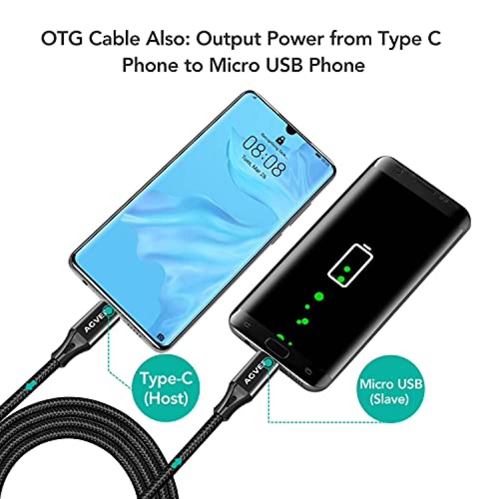 Cable AGVEE USB C a Micro USB de 1 Pies 2 Pzs -Negro