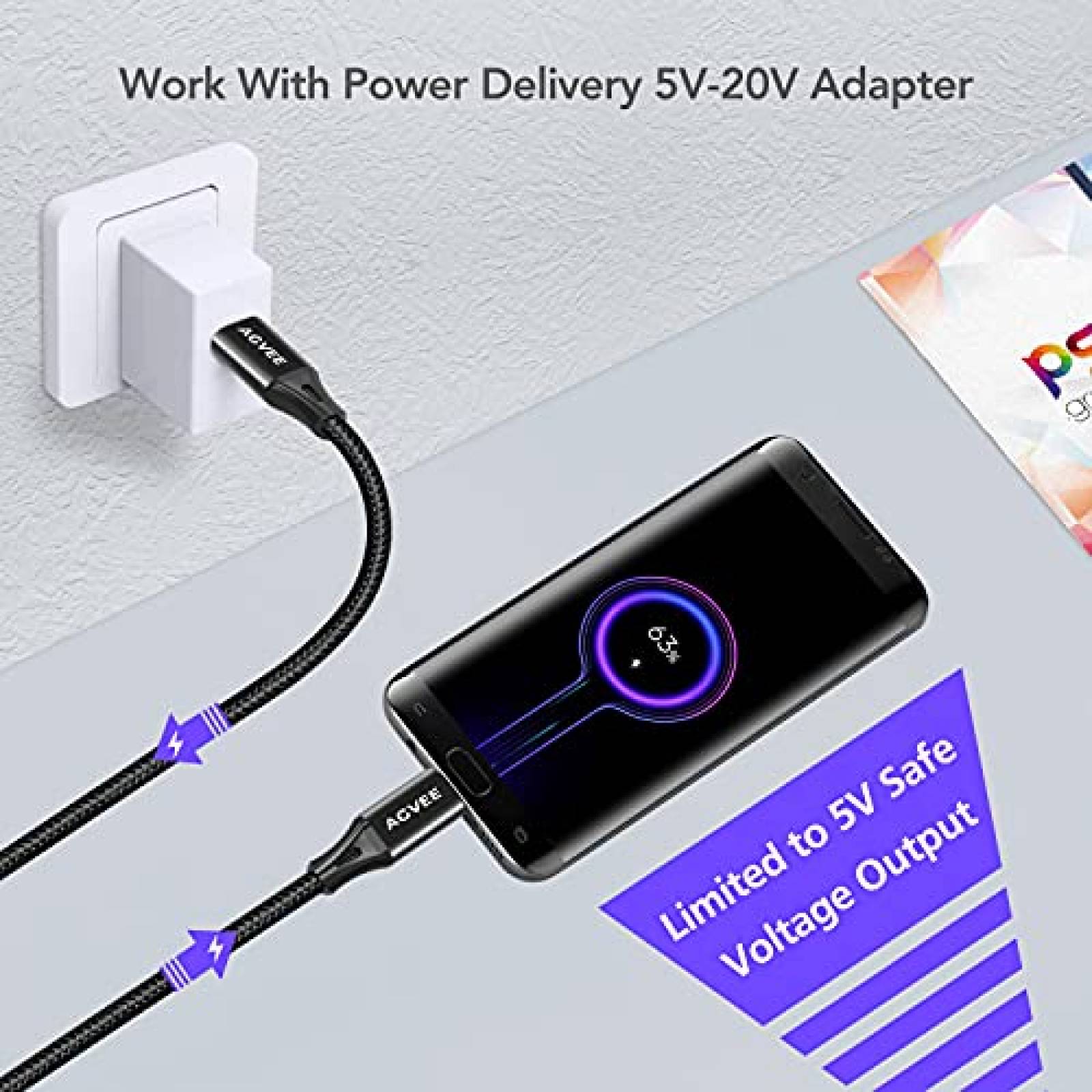 Cable AGVEE USB C a Micro USB de 1 Pies 2 Pzs -Negro