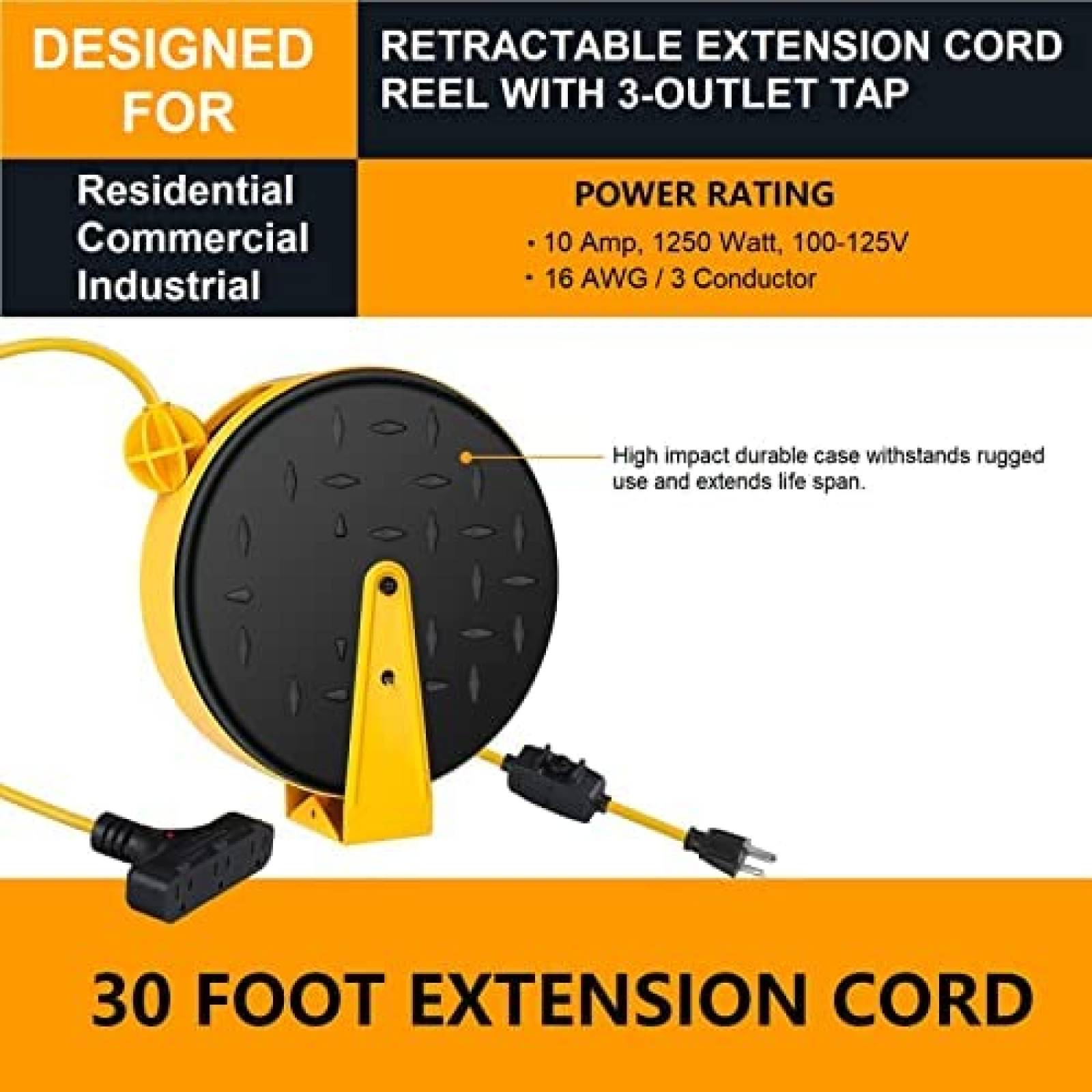 Extension AXTRA AX-EXCO-RE-30FT Retraible 16AWG 10Amps