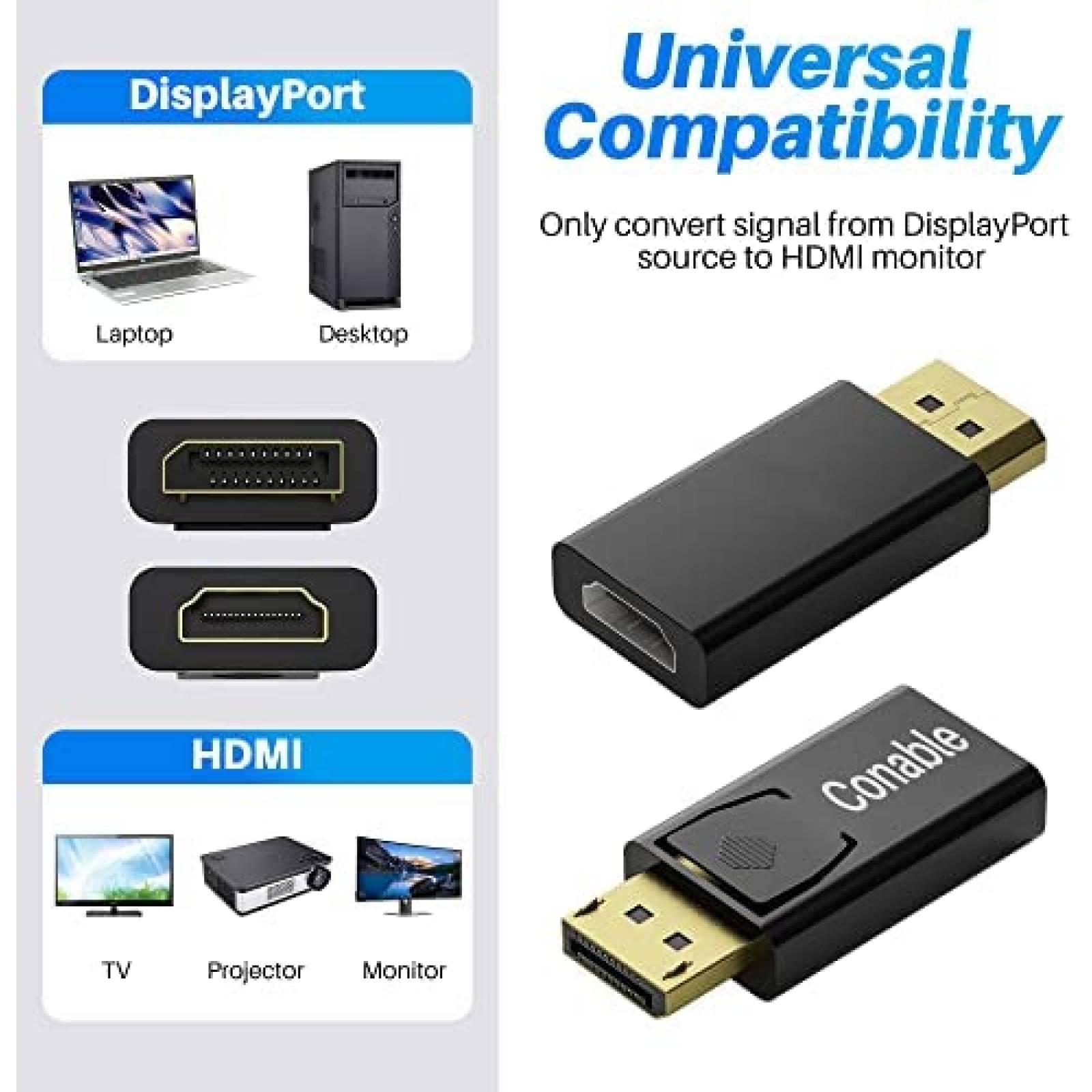 Adaptador Conable 3 Pzs Unidireccional DisplayPort a HDMI