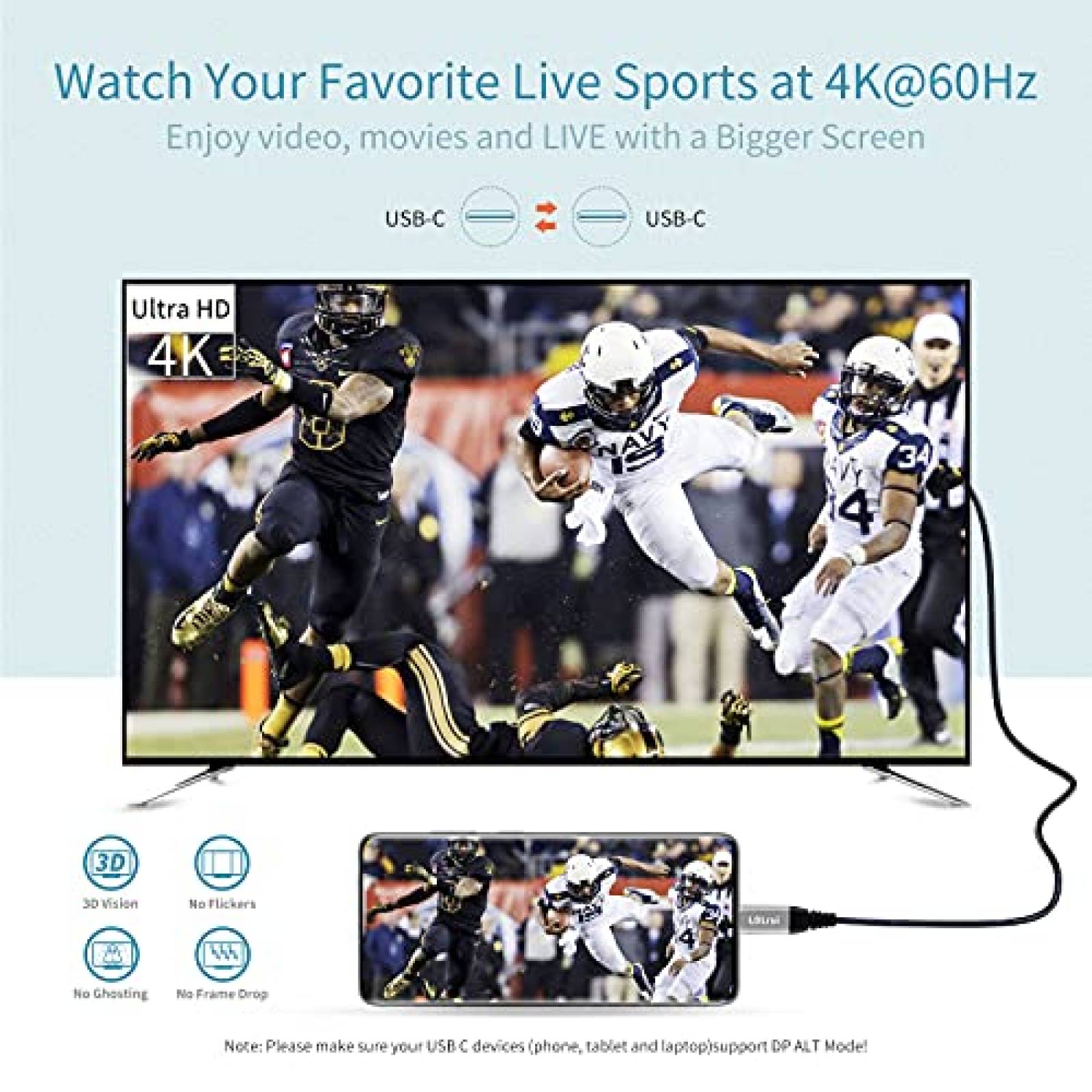 Cable USB tipo C a USB tipo C LDLrui 3ft 100W -Negro