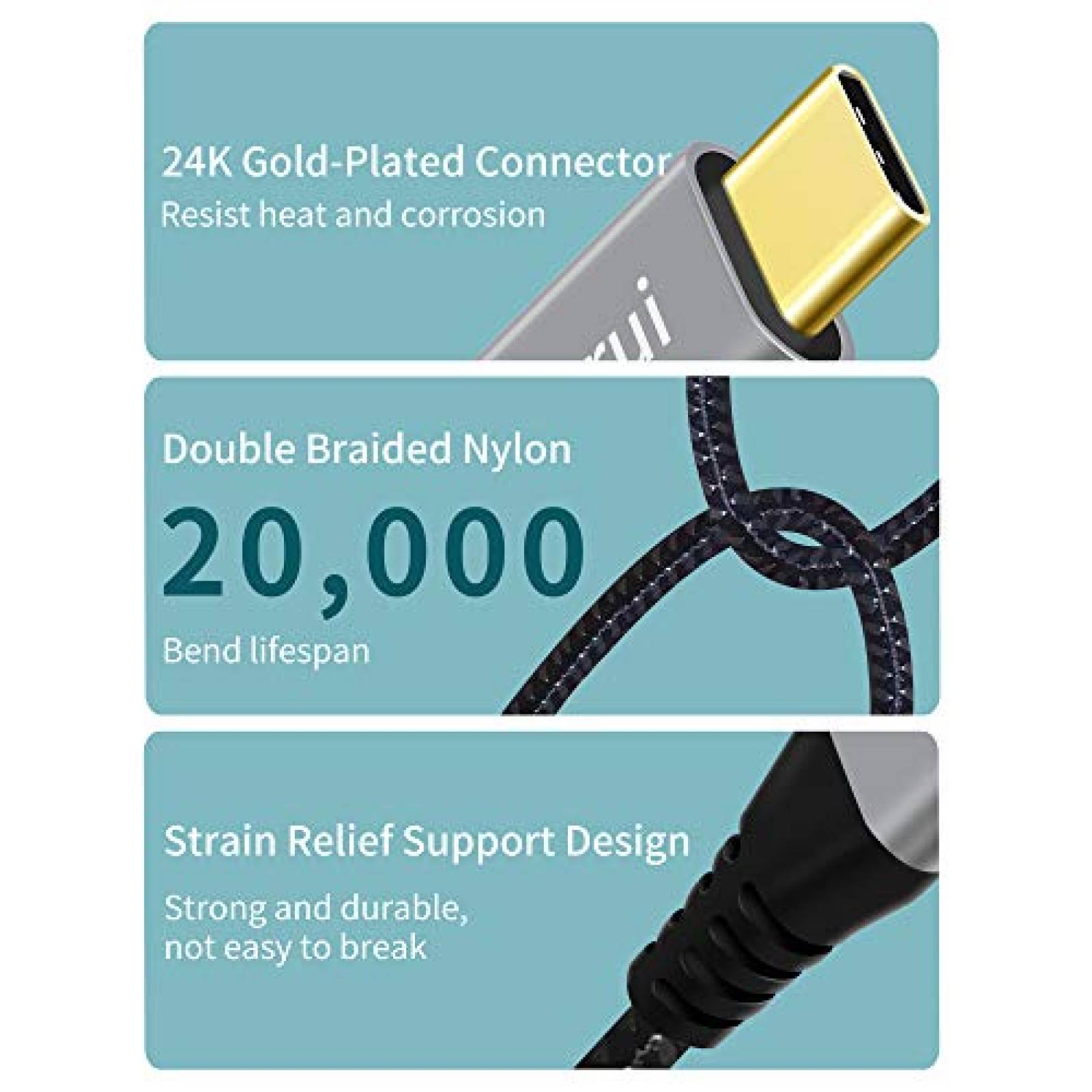 Cable USB tipo C a USB tipo C LDLrui 3ft 100W -Negro