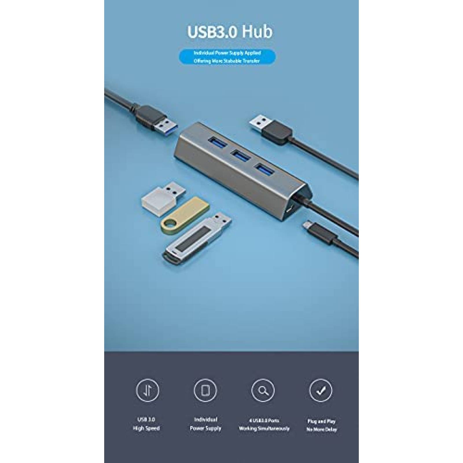 Adaptador USB MEANHIGH Compatible USB 3.0 Ultra Slim -Gris