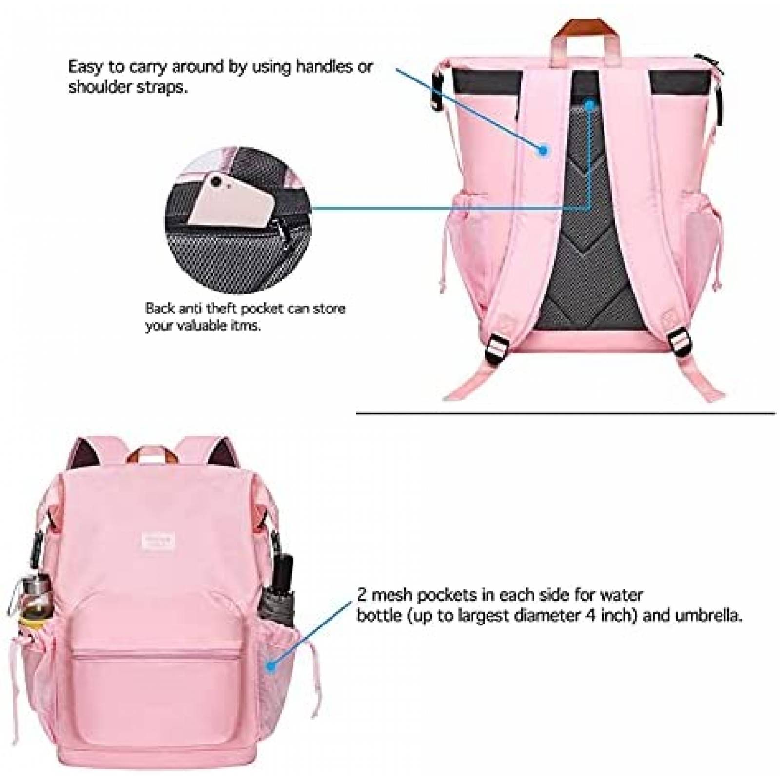 Mochila MOSISO 15,75''x12''x6'' Para Laptop 15.6'' -Rosa
