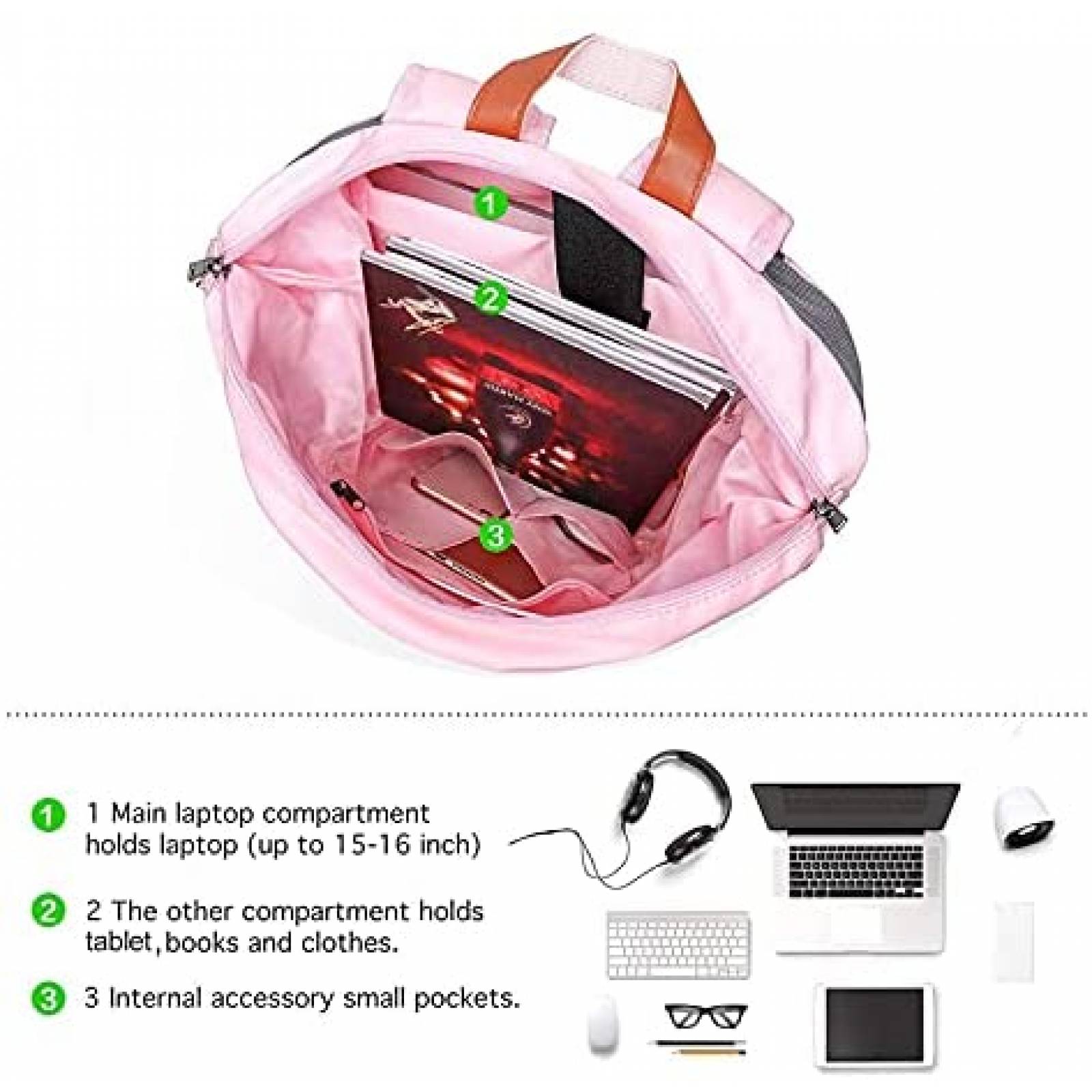 Mochila MOSISO 15,75''x12''x6'' Para Laptop 15.6'' -Rosa
