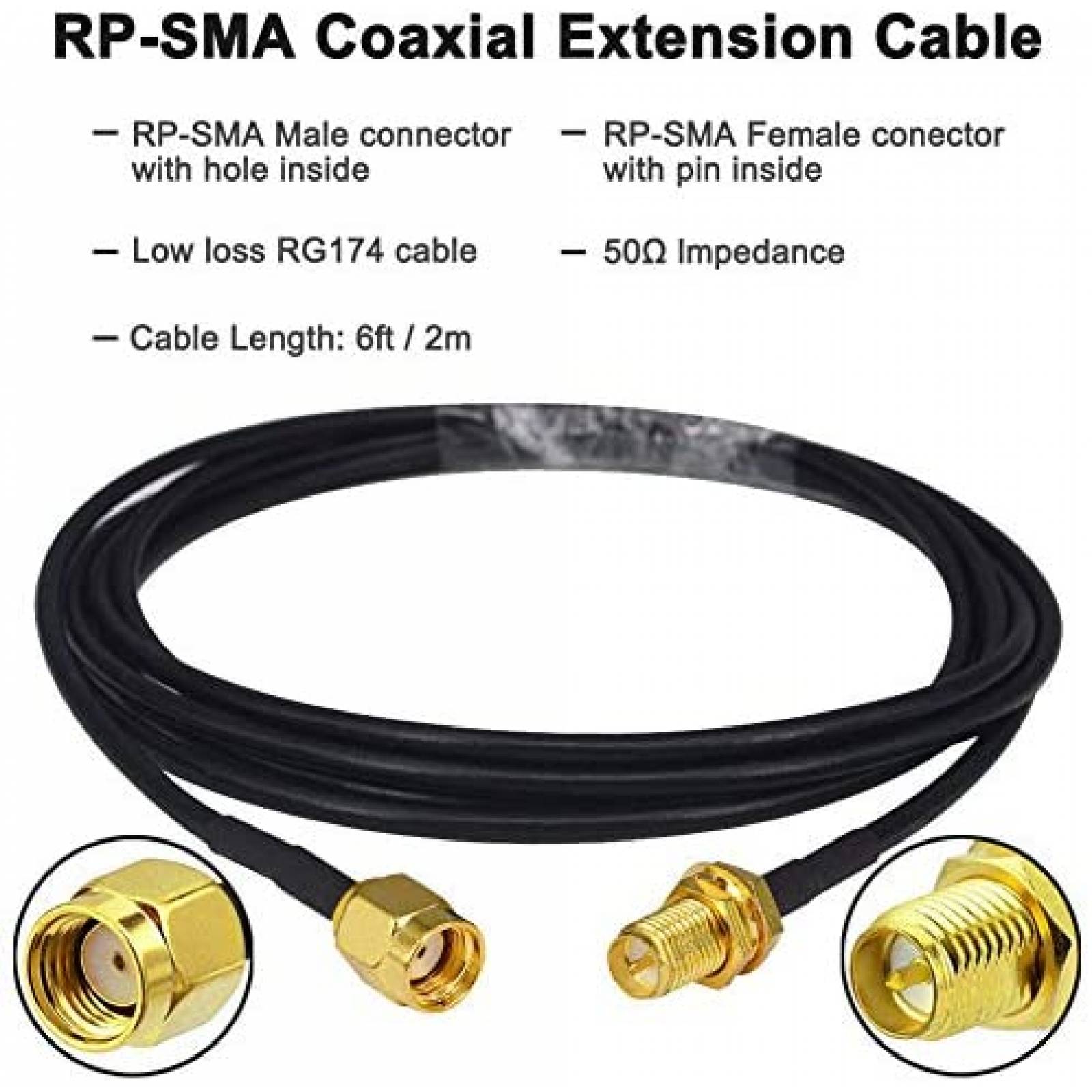 Cable de extension para antena WiFi Nisaea RG174 6 pies