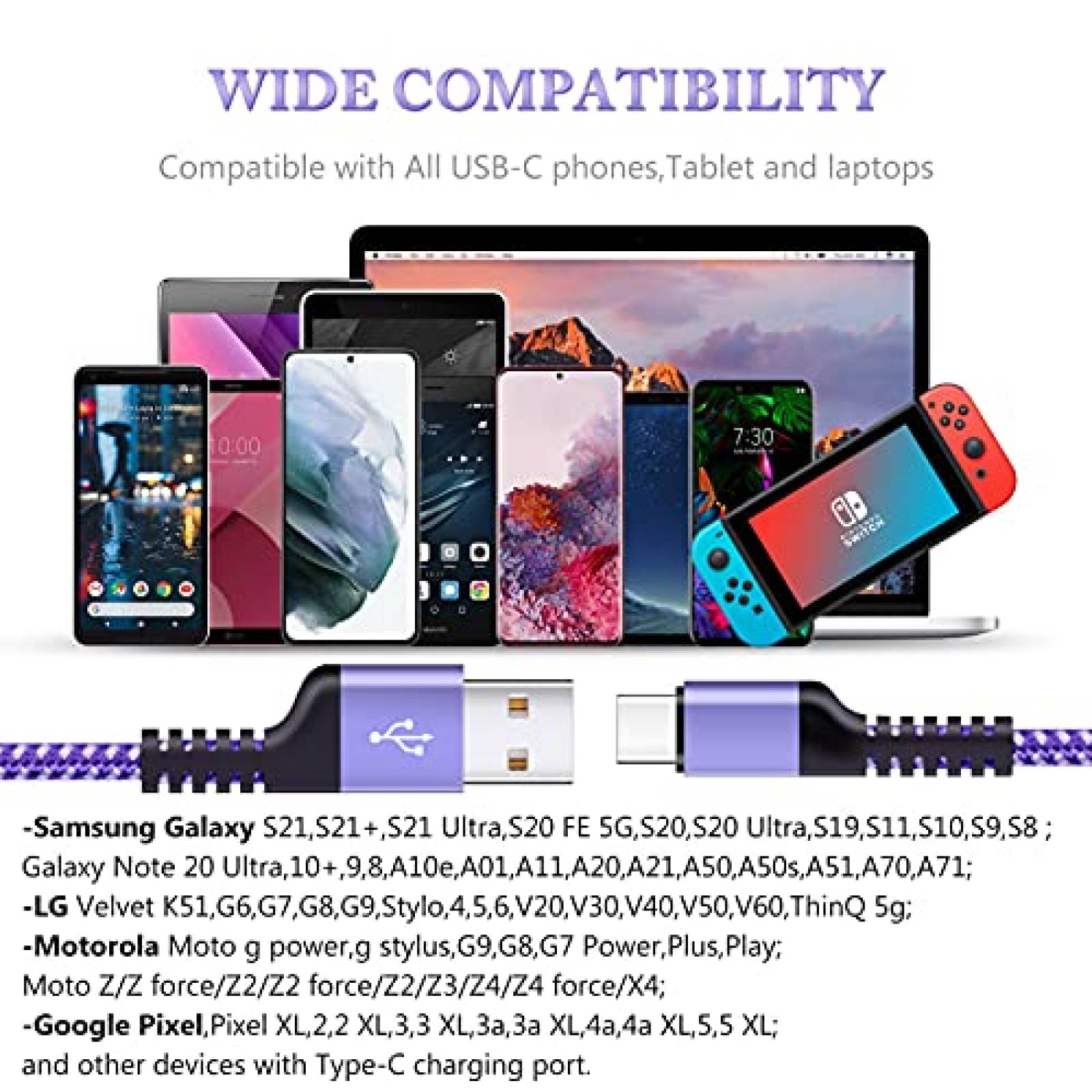 Cable USB tipo C Radidi 5 unidades de 6 pies carga rapida