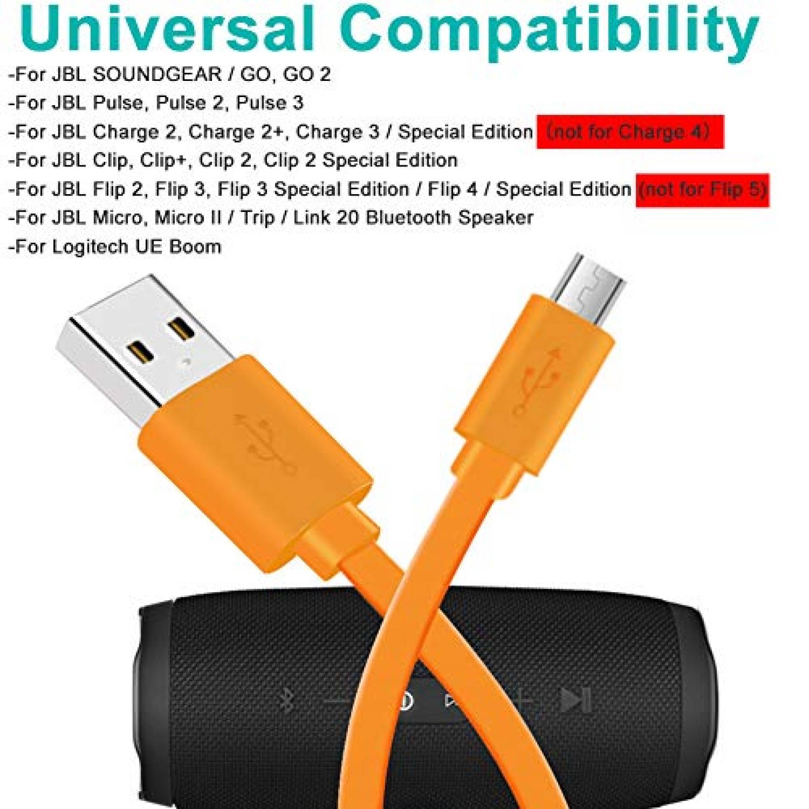 Cable Cargador SCOVEE JBL Inalambrico Compatible -Naranja
