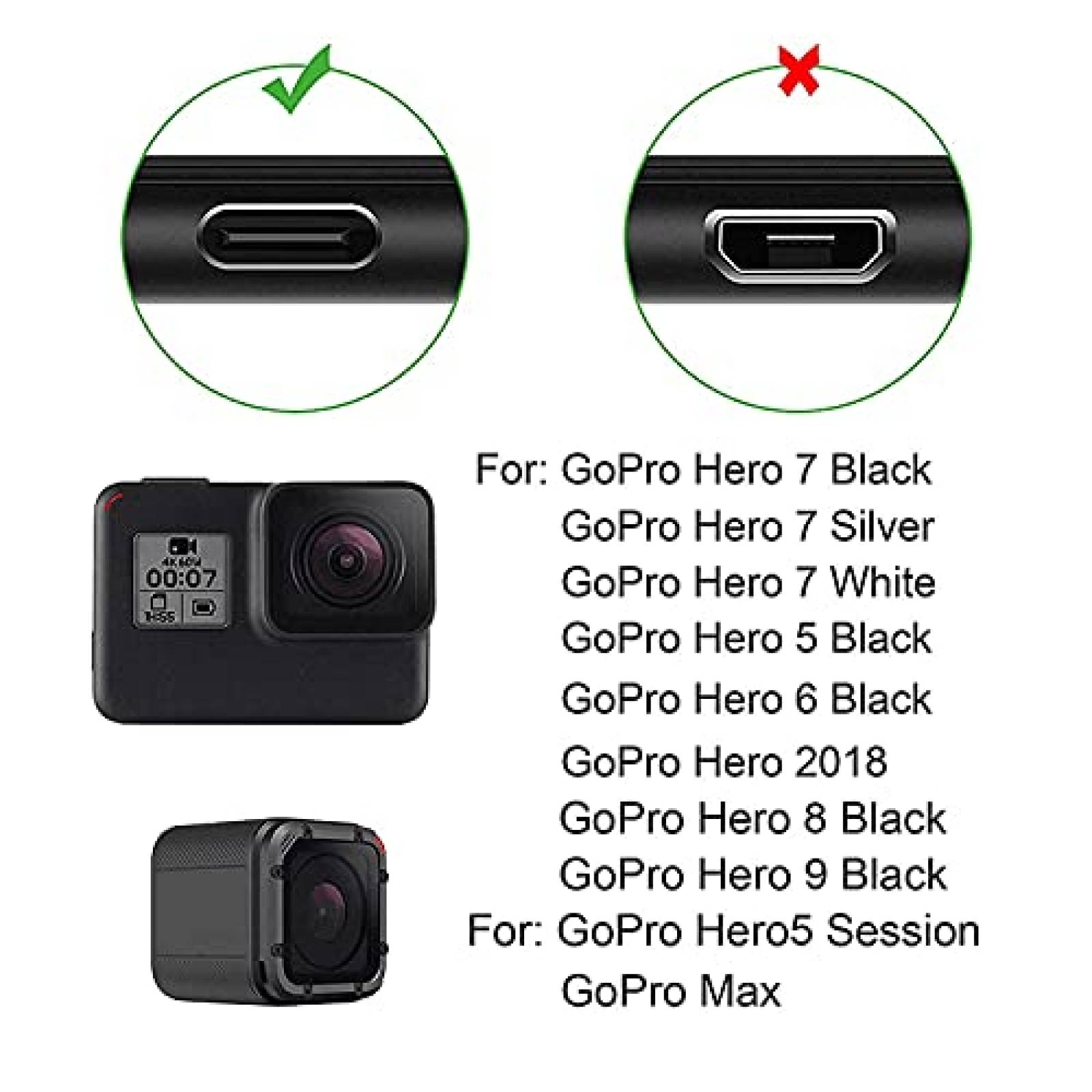 Cable de carga SIOCEN USB C para GoPro de 4.5 ft -Negro