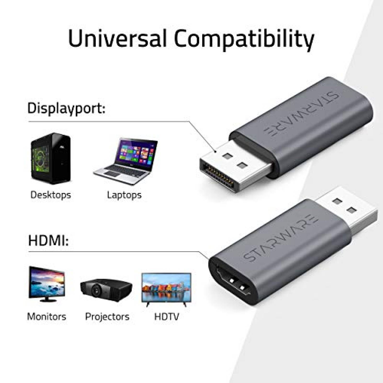 Adaptador STARWARE 2 Pzs DisplayPort a HDMI 4K UHD -Gris