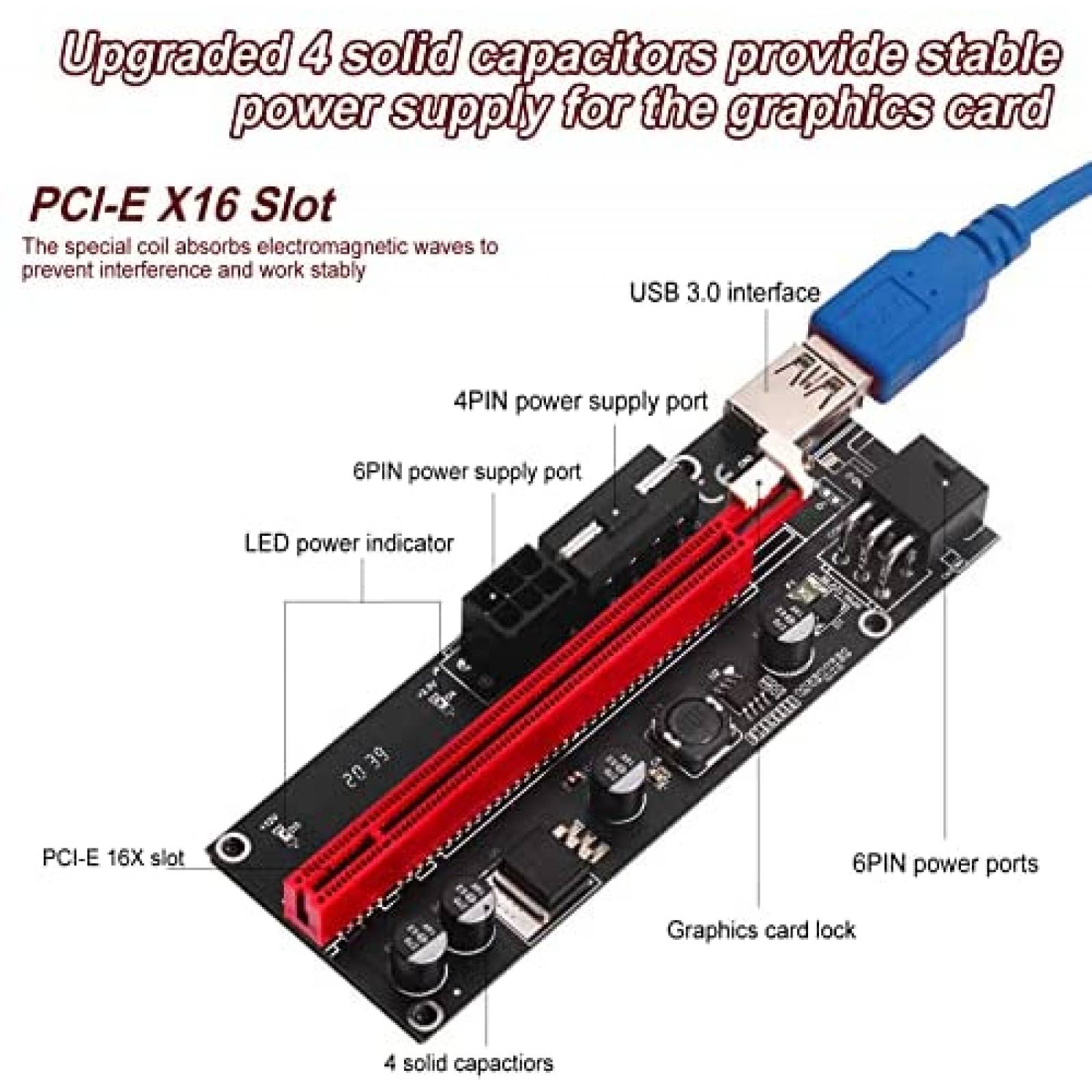 Pack elevador PCIe minado bitcoin TXY X4 16A -Negro