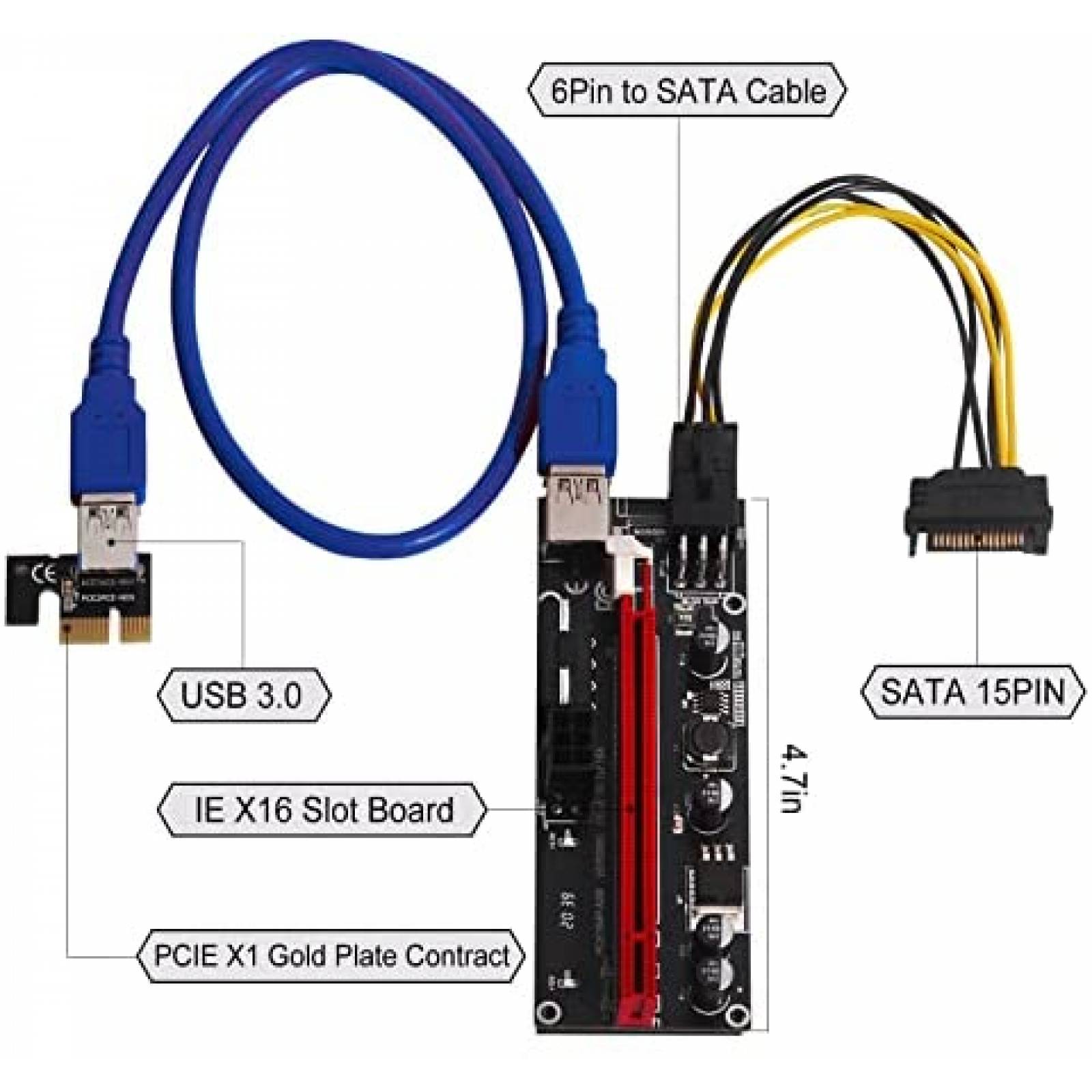 Pack elevador PCIe minado bitcoin TXY X4 16A -Negro