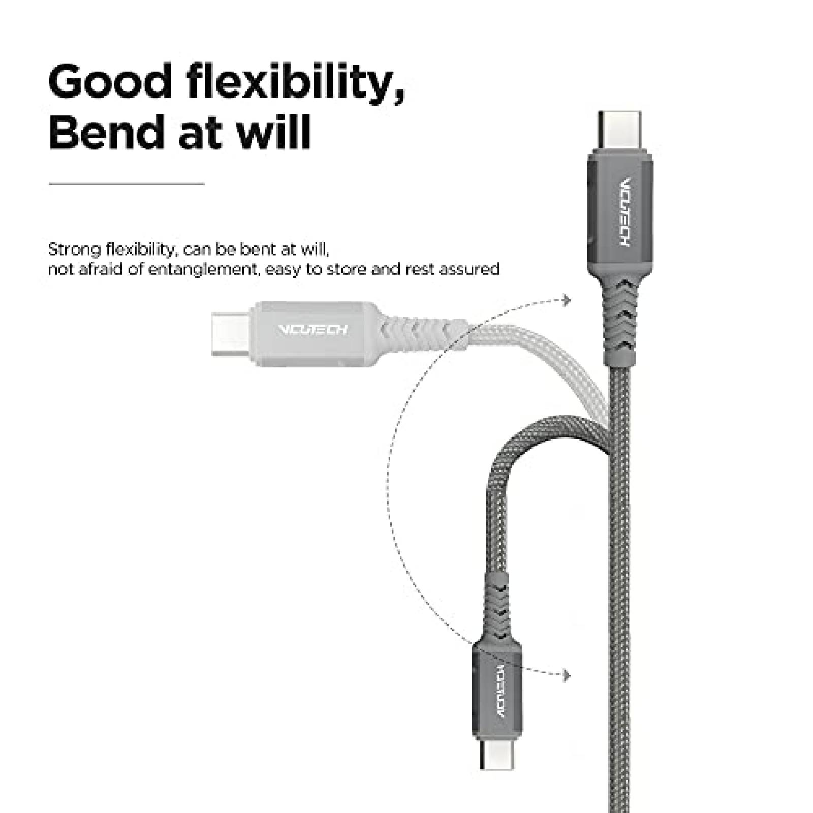 Cable con entrada USB C a USB C VCUTECH 1.1ft -Gris