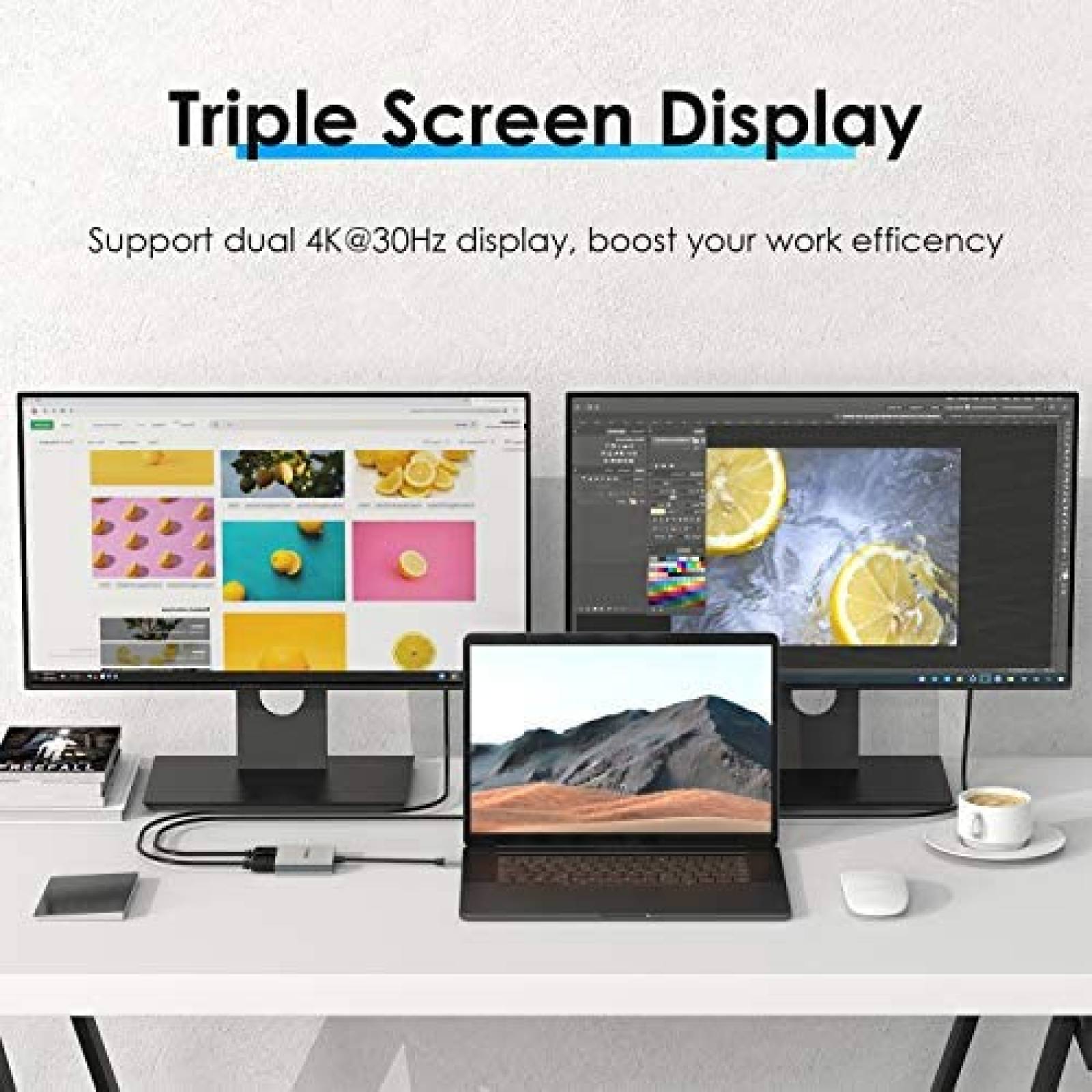 Adaptador WAVLINK USB C a 2 HDMI Hembra 4K60Hz -Gris