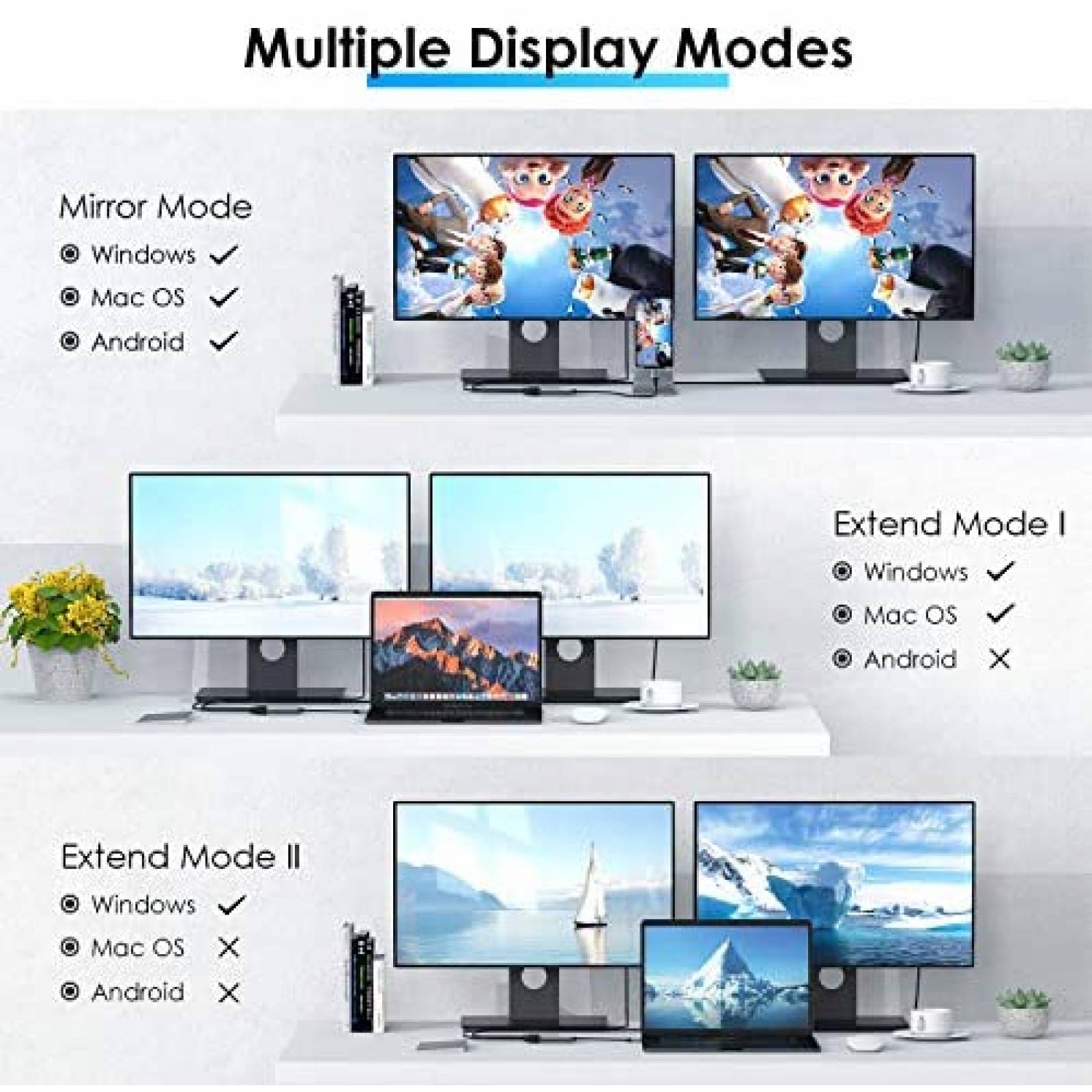 Adaptador WAVLINK USB C a 2 HDMI Hembra 4K60Hz -Gris