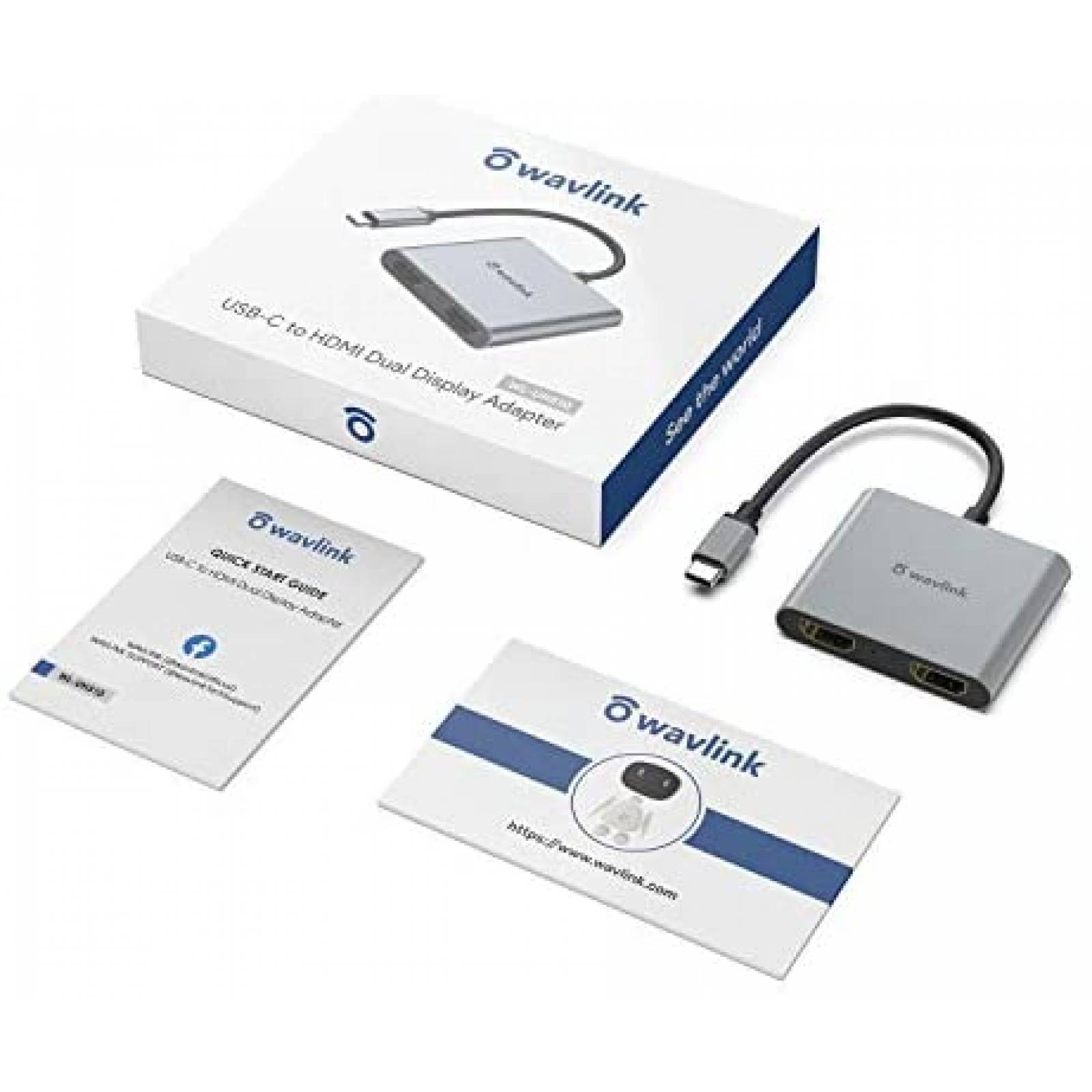 Adaptador WAVLINK USB C a 2 HDMI Hembra 4K60Hz -Gris