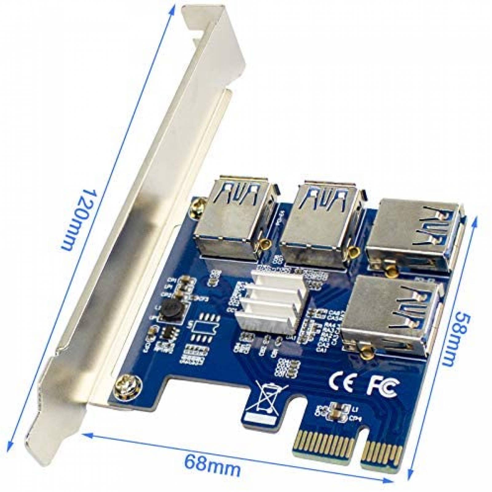 Tarjeta Adaptadora YEECHUN PCI-E1 a 4PCI-E 1X Express USB