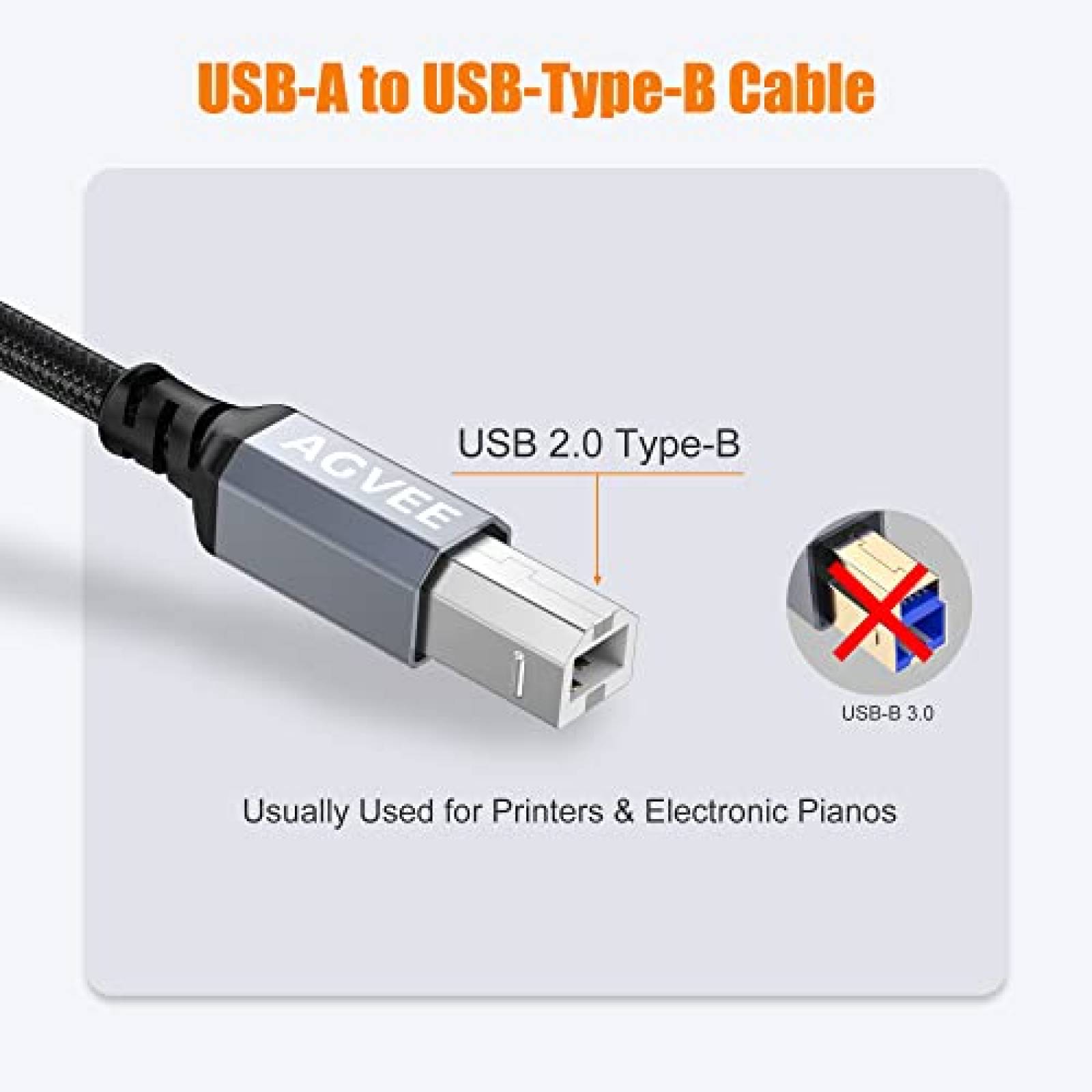 Cable USB MIDI AGVEE BB2A-GBB22 2 unidades 6.6 pies Teclado
