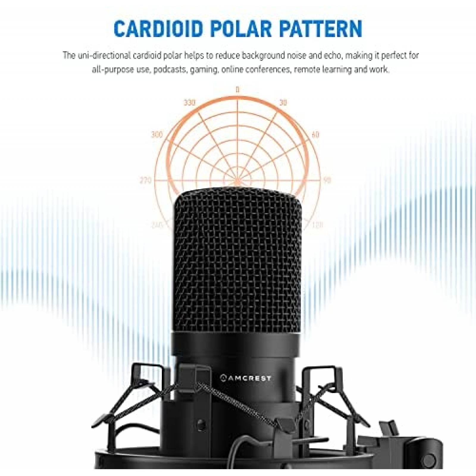 Microfono Amcrest AM430-BPS con Filtro Pop y Soporte -Negro