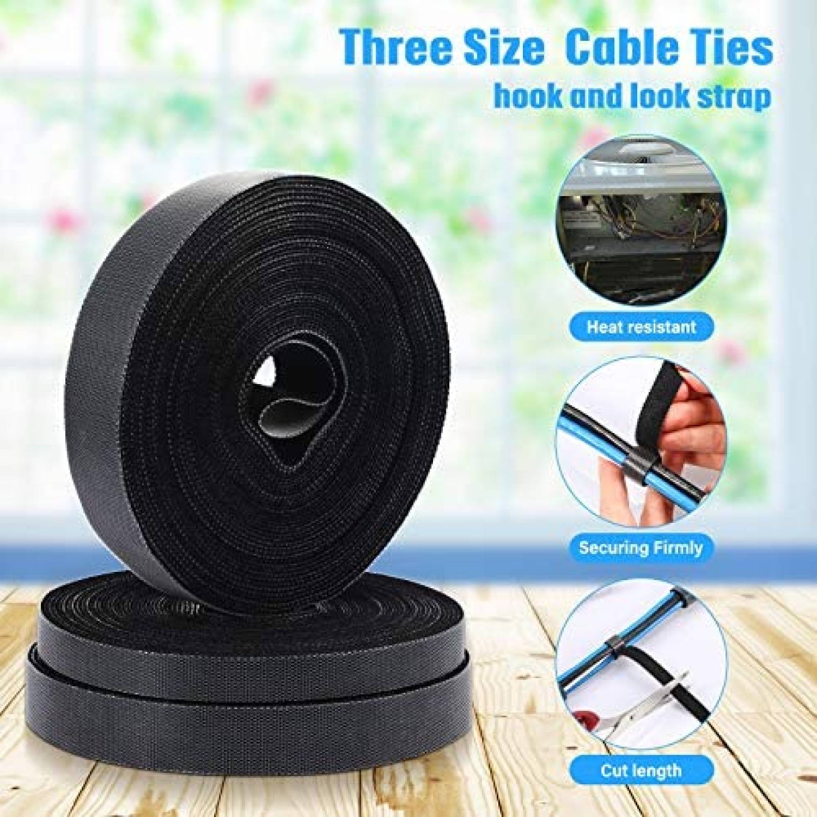 Correa para Cables Chuangdi 3 Rollos de 30 Yardas -Negro