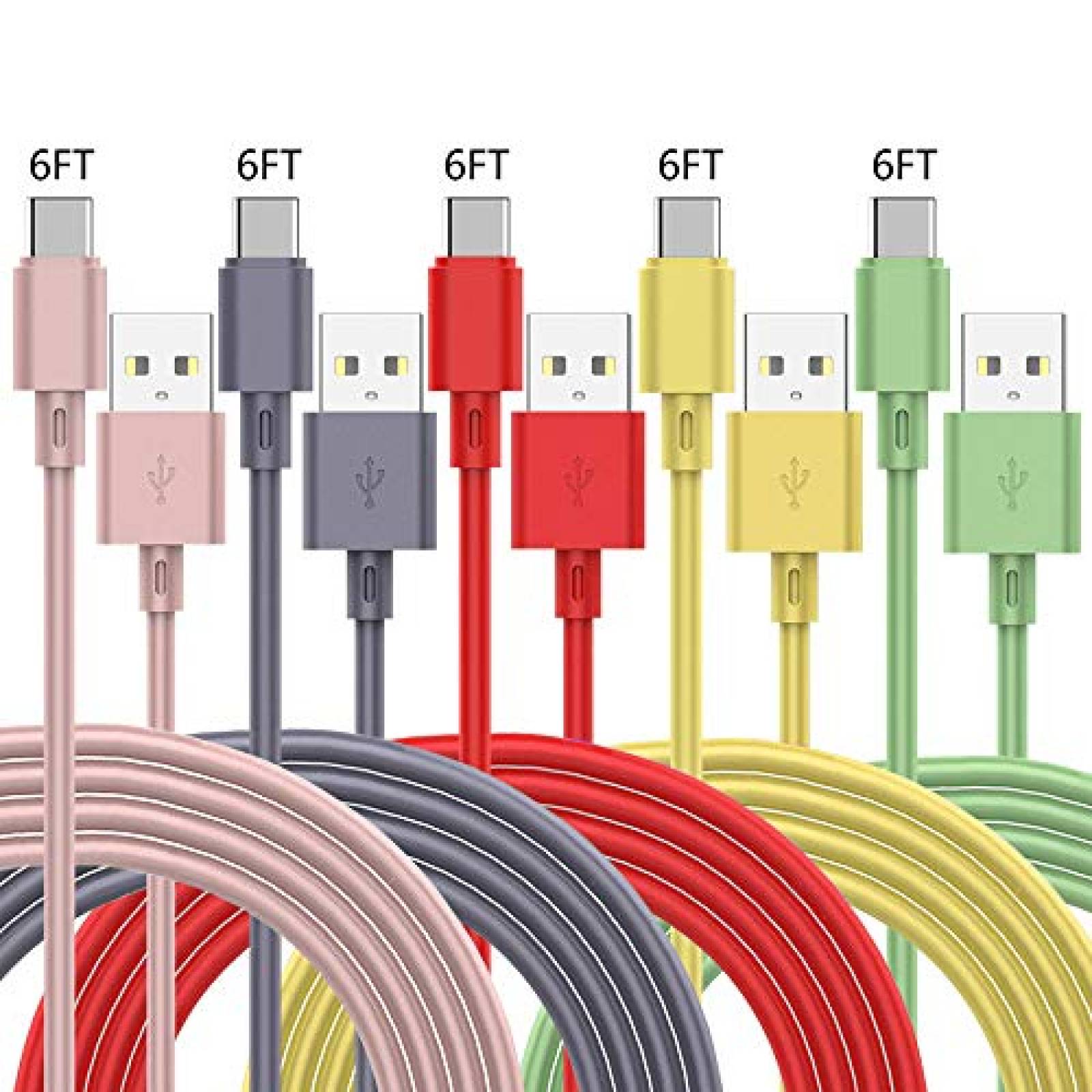 Cables USB tipo C CredDeal Paquete de 5 de 5.9ft TPE