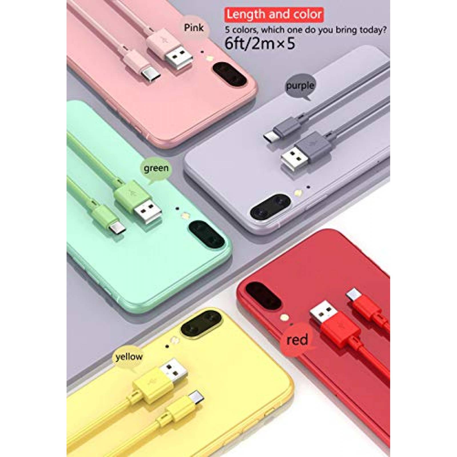 Cables USB tipo C CredDeal Paquete de 5 de 5.9ft TPE