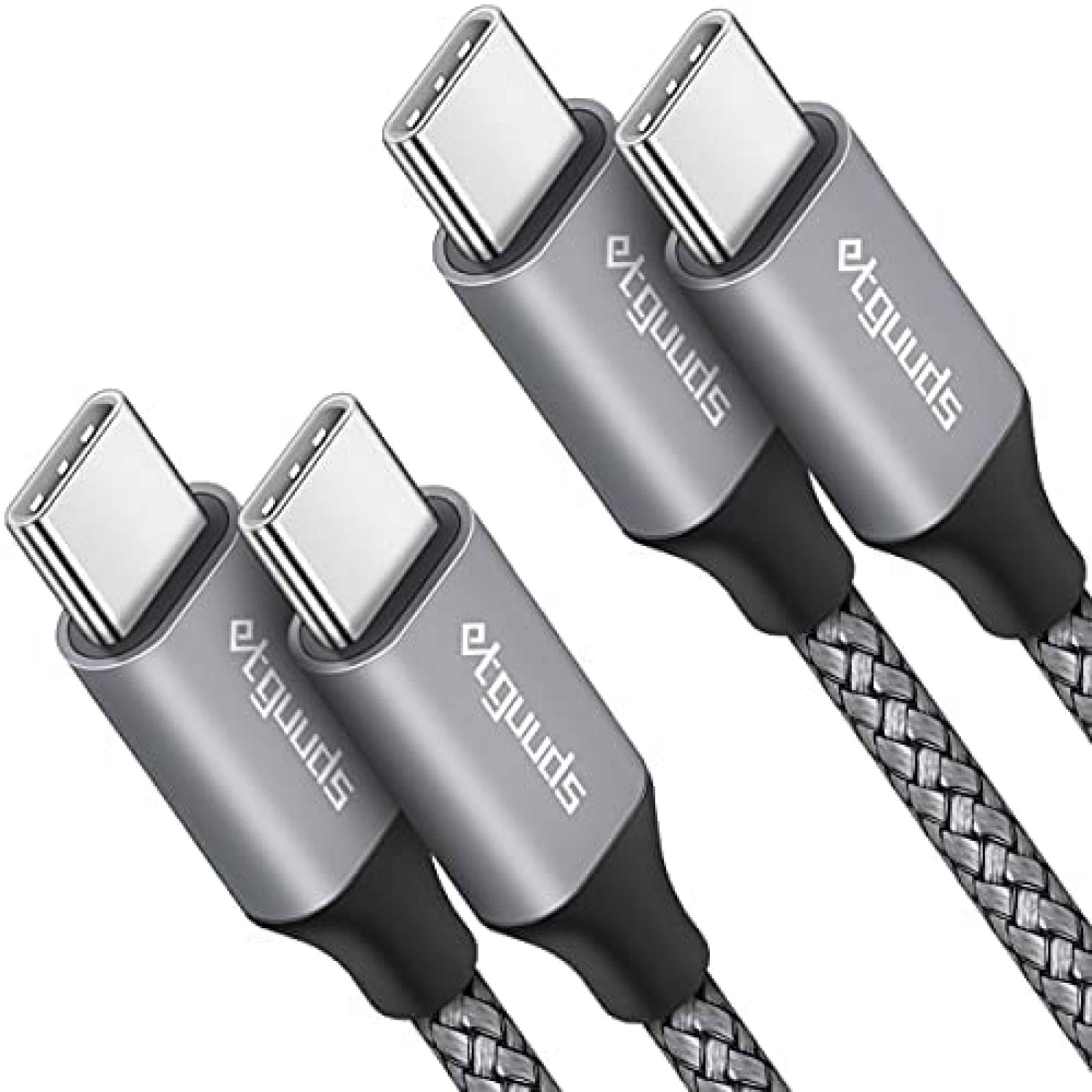 Cable USB etguuds USB C a USB C de 3 Pies 2 Pzs -Gris