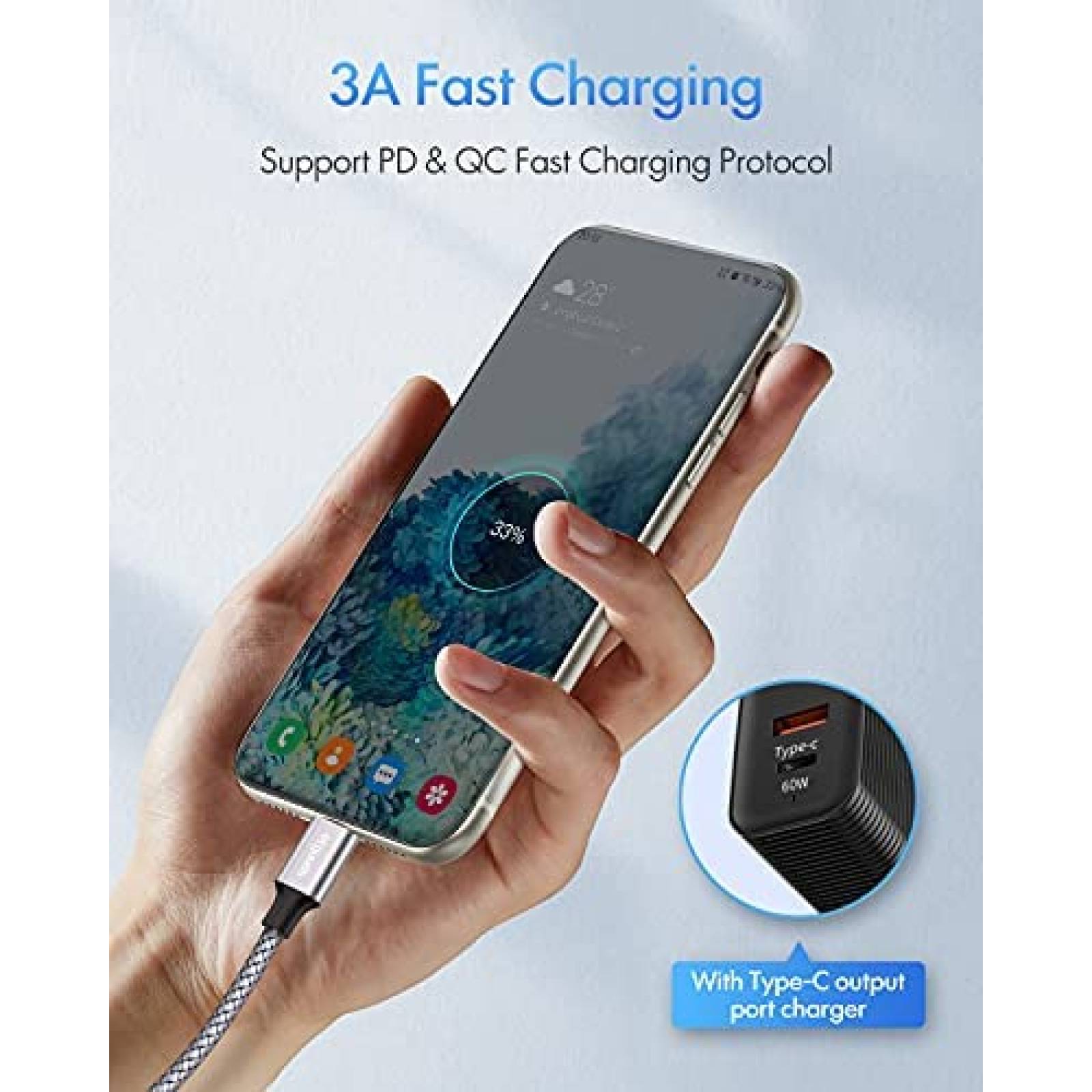 Cable USB etguuds USB C a USB C de 3 Pies 2 Pzs -Gris