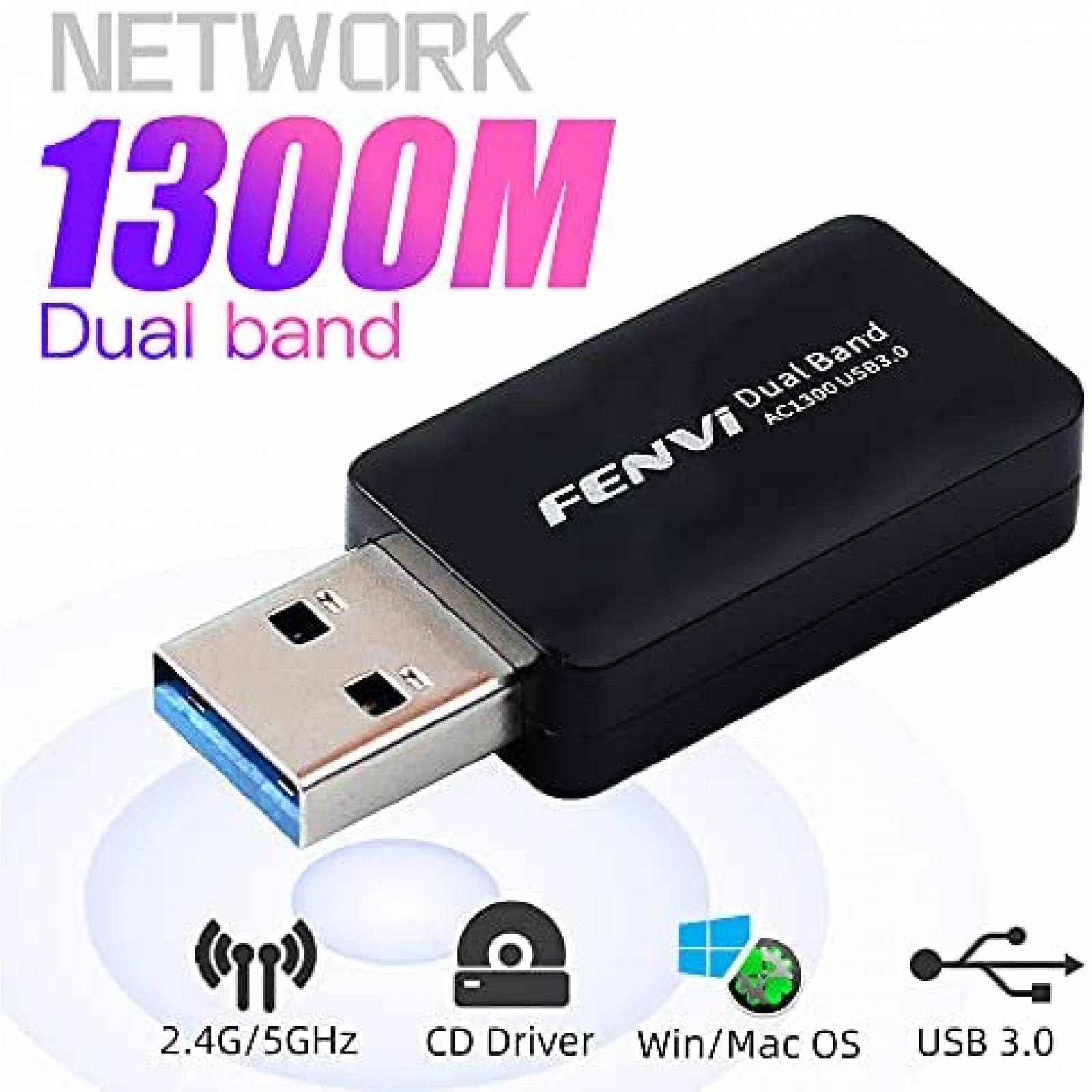 Adaptador WiFi F FENVI Gigabit USB 3.0 de 1300 Mbps 2.4 GHz