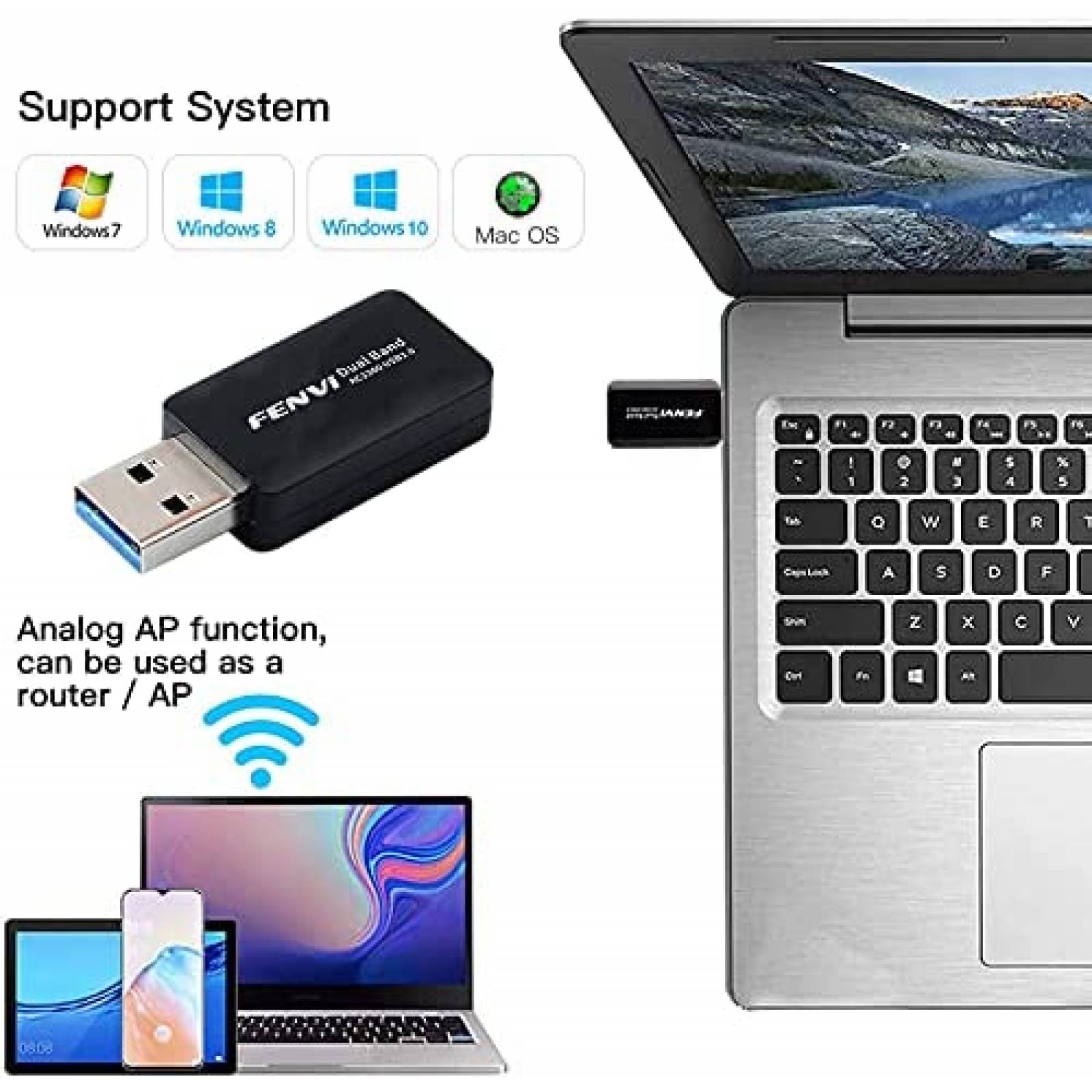 Adaptador WiFi F FENVI Gigabit USB 3.0 de 1300 Mbps 2.4 GHz