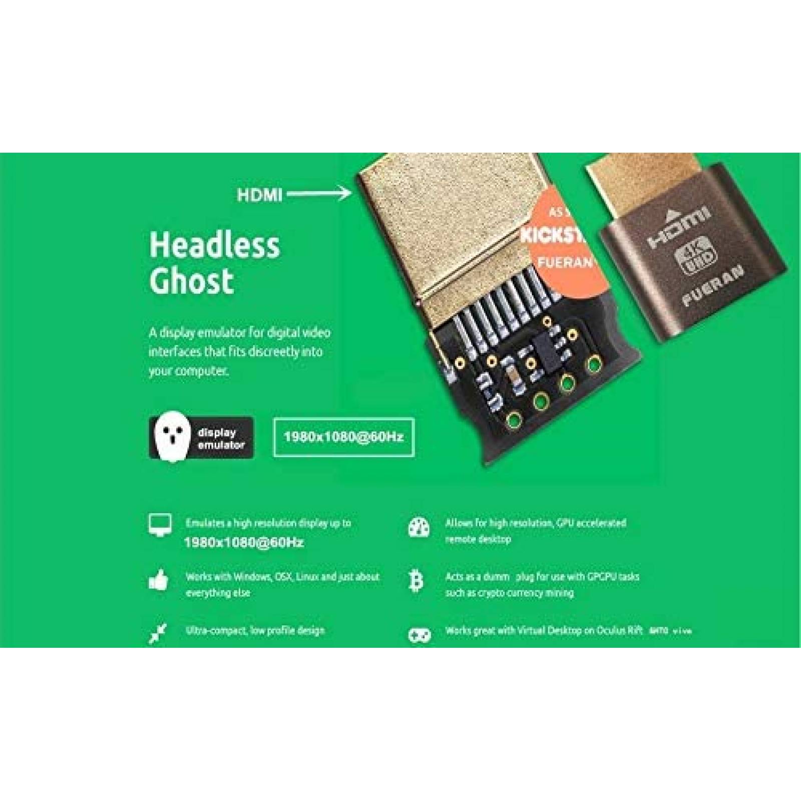 Emulador HDMI FUERAN Paquete de 10 para pantalla sin cabeza