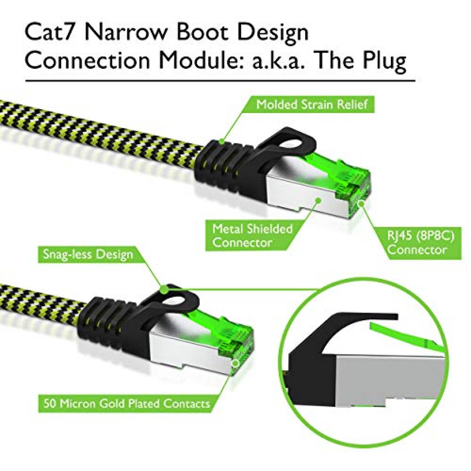 Cable de ethernet GearIT Cat7 100ft 32AWG de nylon -Verde