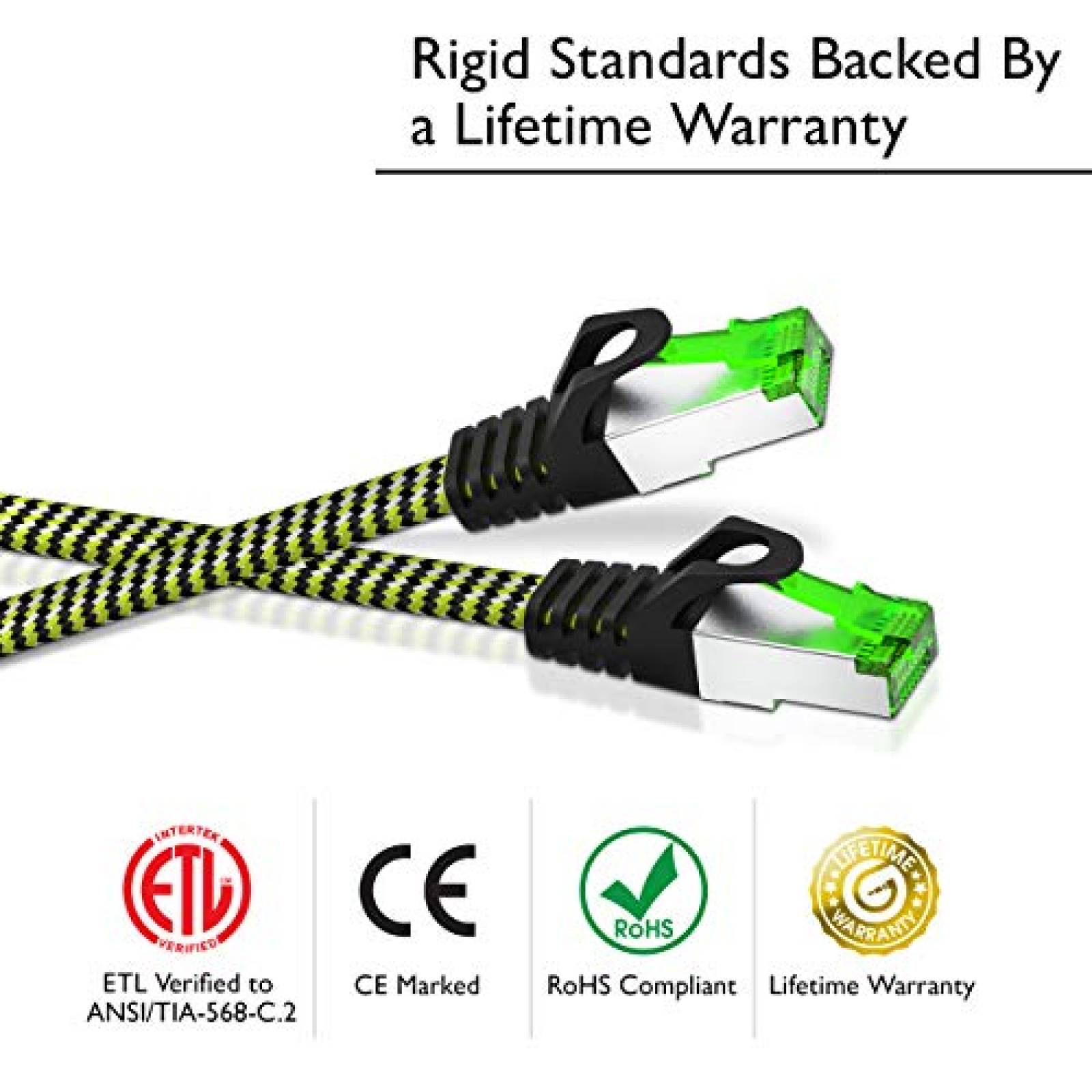 Cable de ethernet GearIT Cat7 100ft 32AWG de nylon -Verde